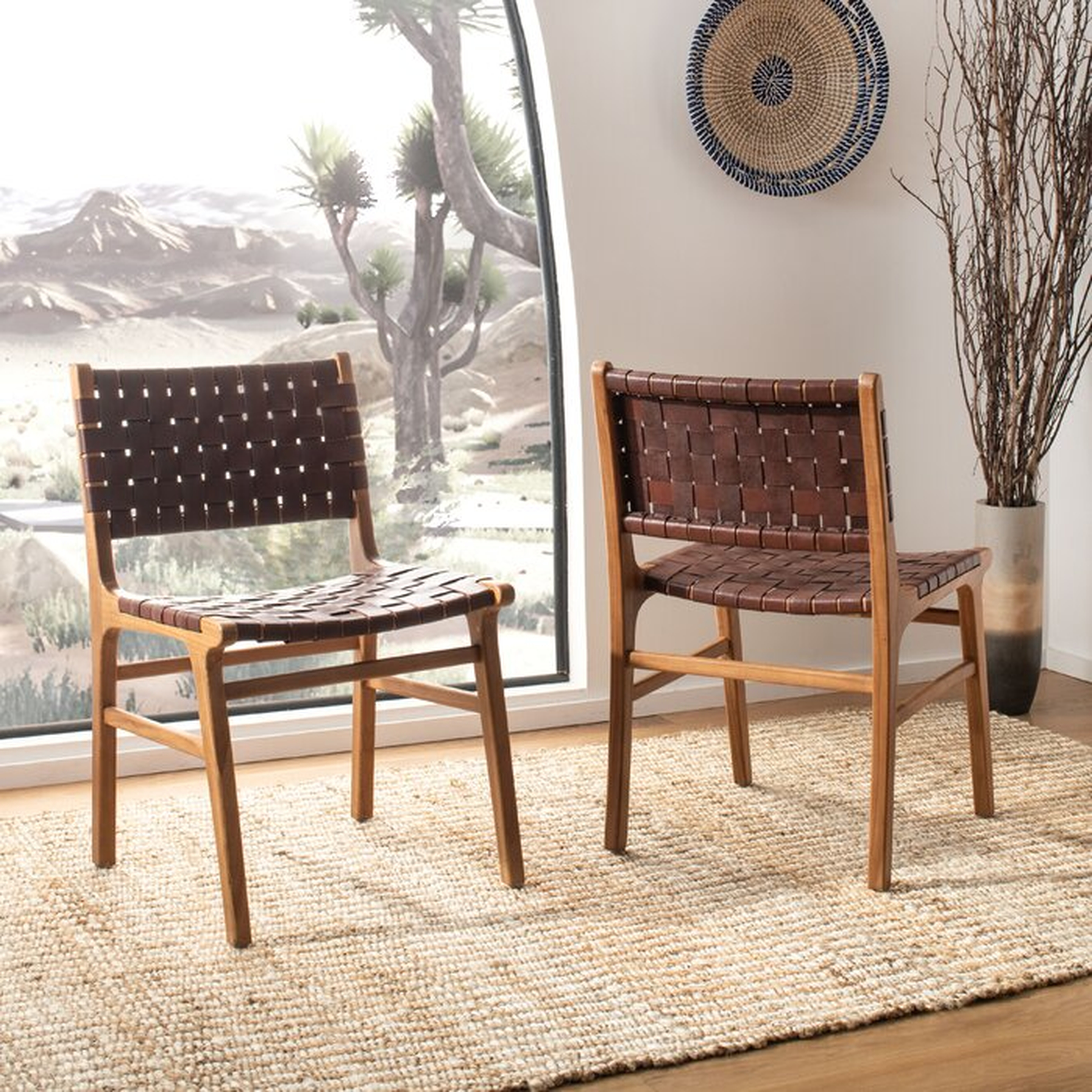 Bridget Solid Wood Woven Leather Dining Chair (set of 2) - Wayfair