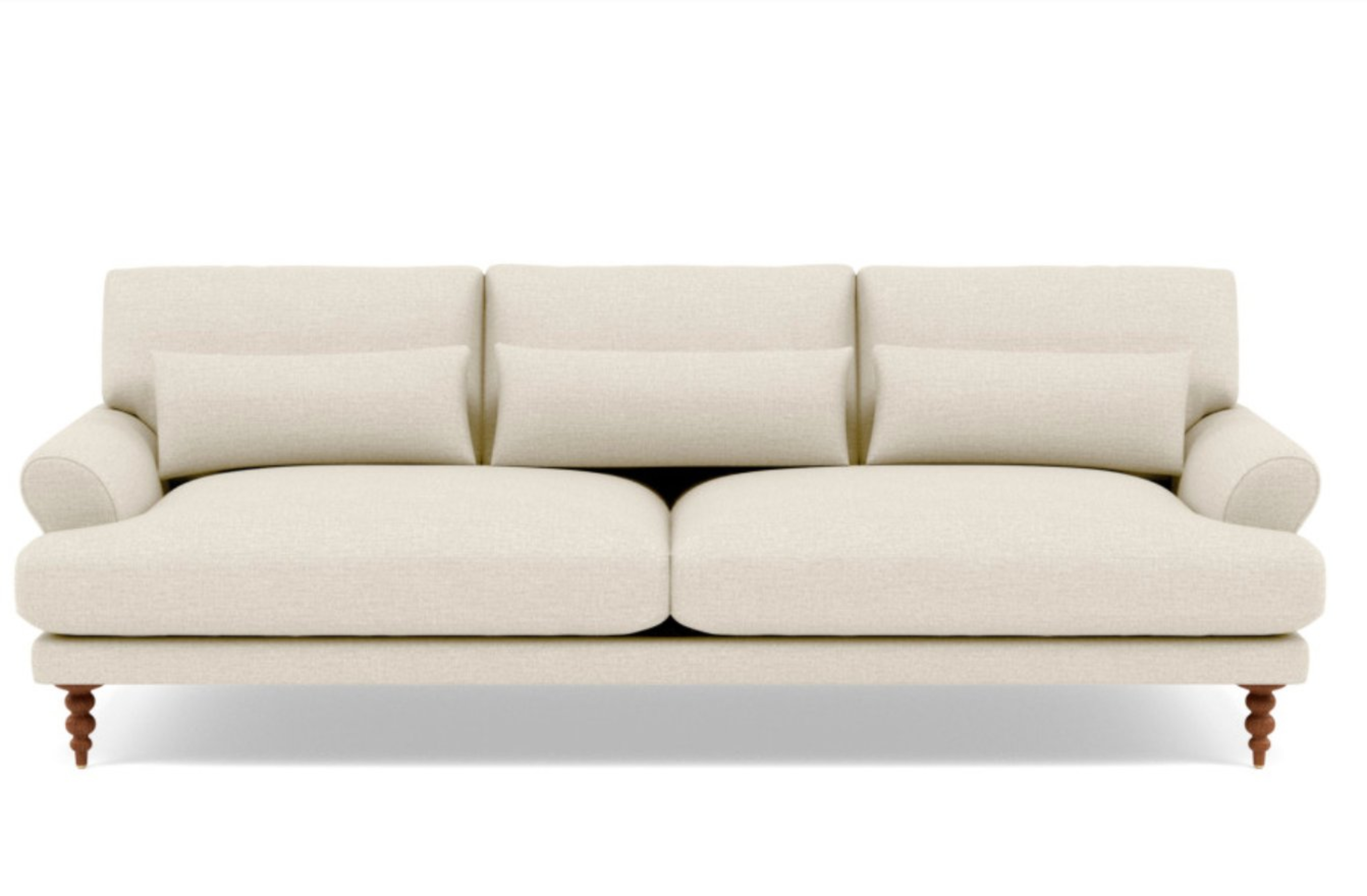 Maxwell Sofa with Oat Performance Pebble Knit and Oiled Walnut Tapered Turned Wood - Interior Define