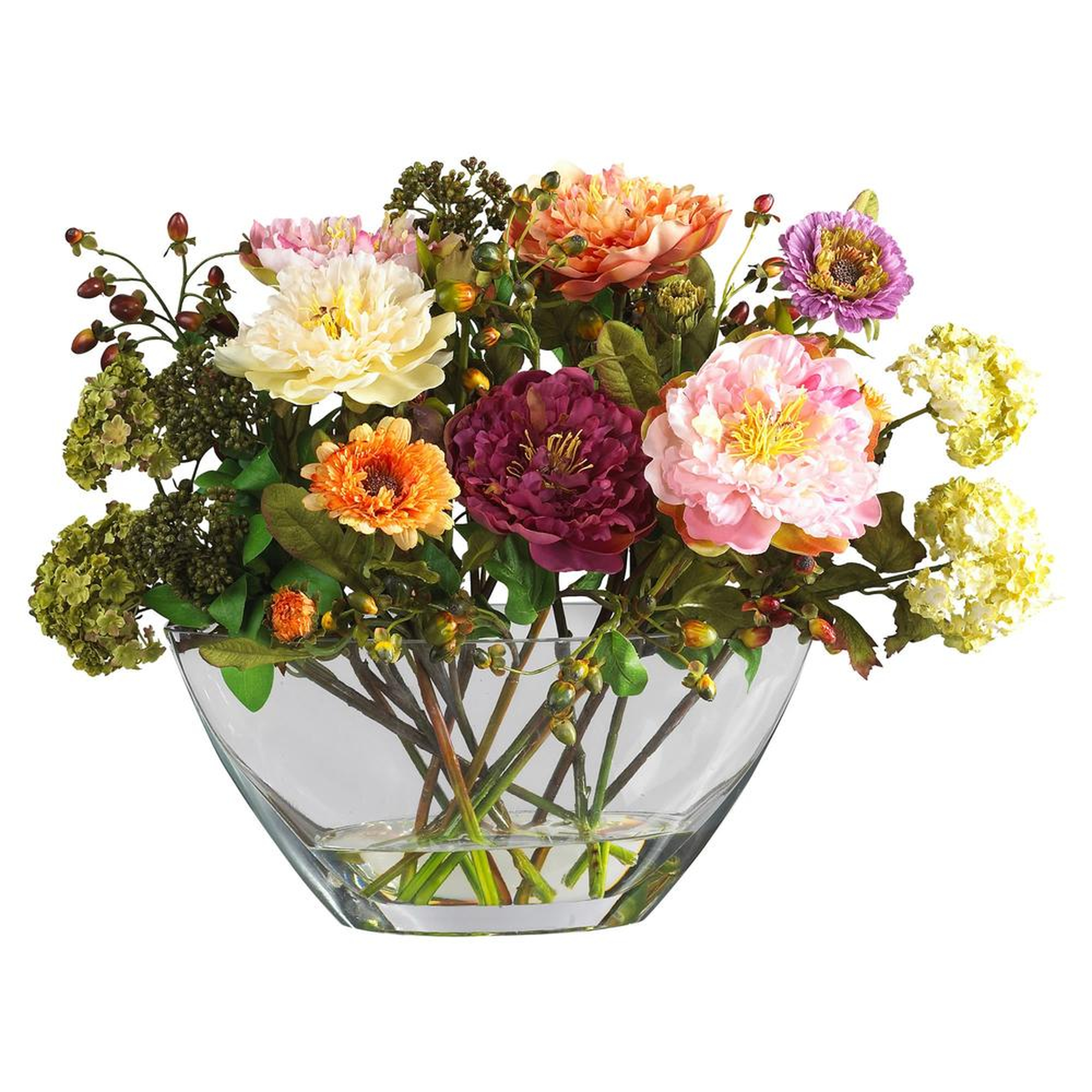 Mixed Peony w/Glass Vase Silk Flower Arrangement - Fiddle + Bloom