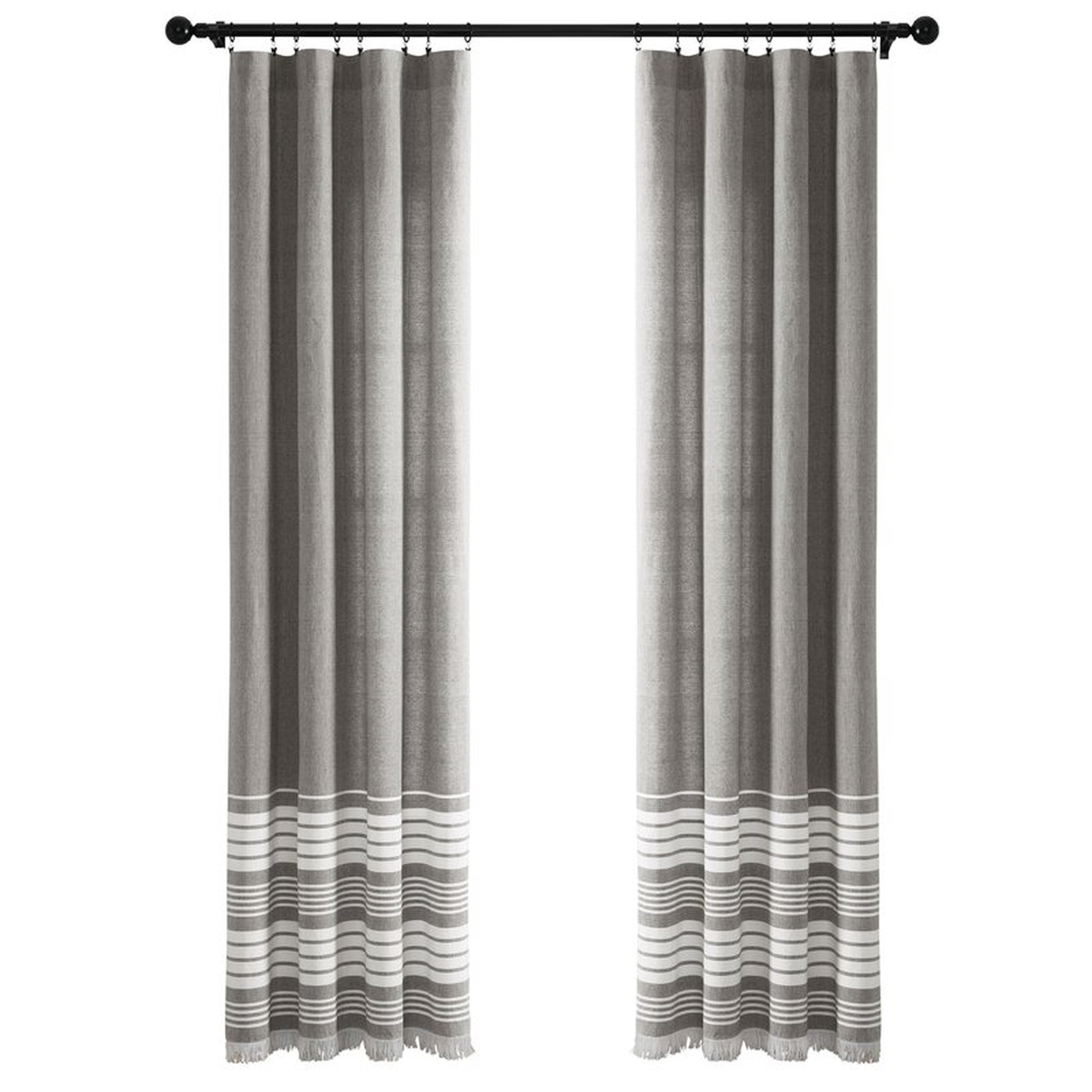 Marsto Yarn Dyed Tassel Fringe Window 100% Cotton Striped Semi-Sheer Rod Pocket Curtain Panels (Set of 2) - Birch Lane