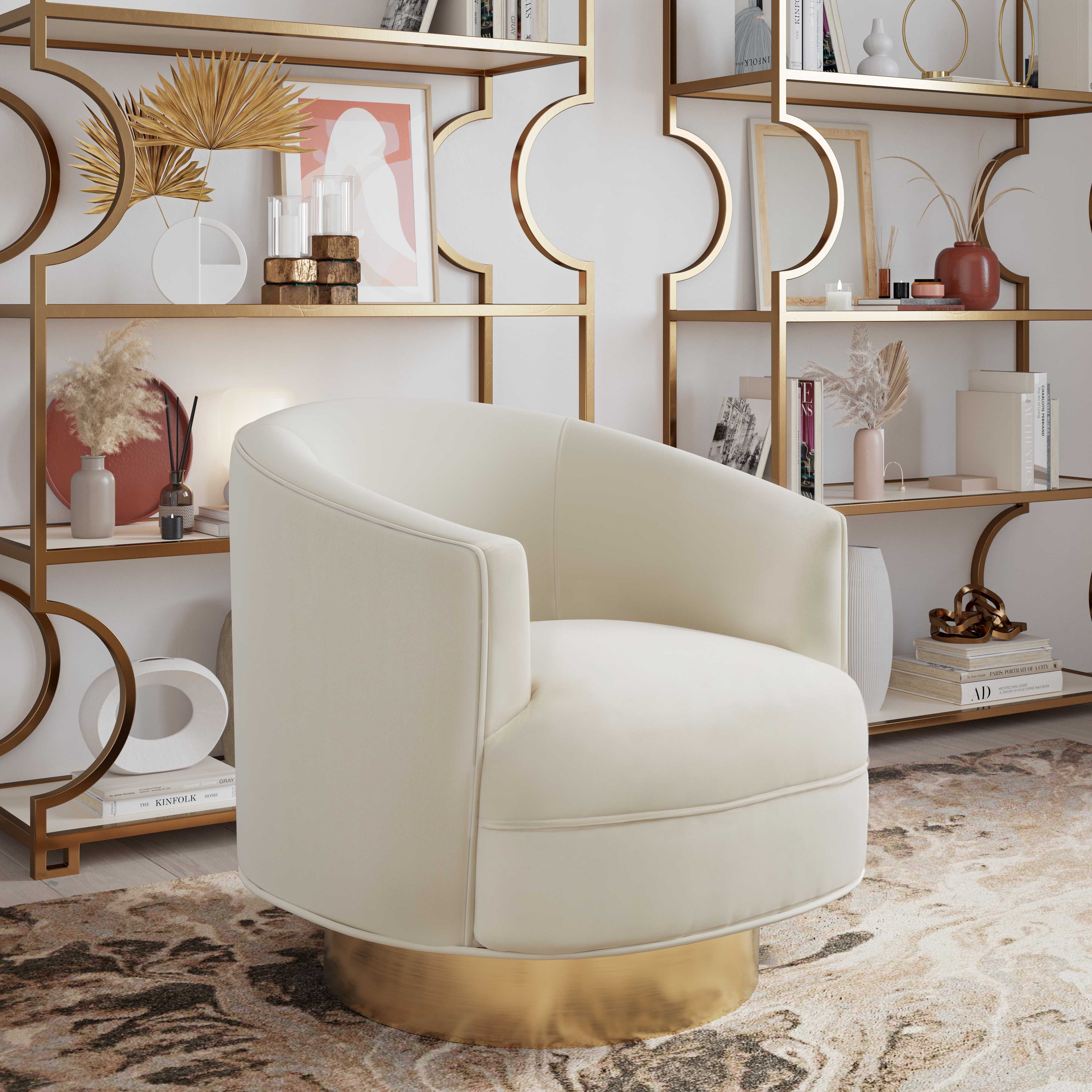 Fatima Cream Velvet Swivel Chair by Inspire Me! Home Decor - TOV FURNITURE