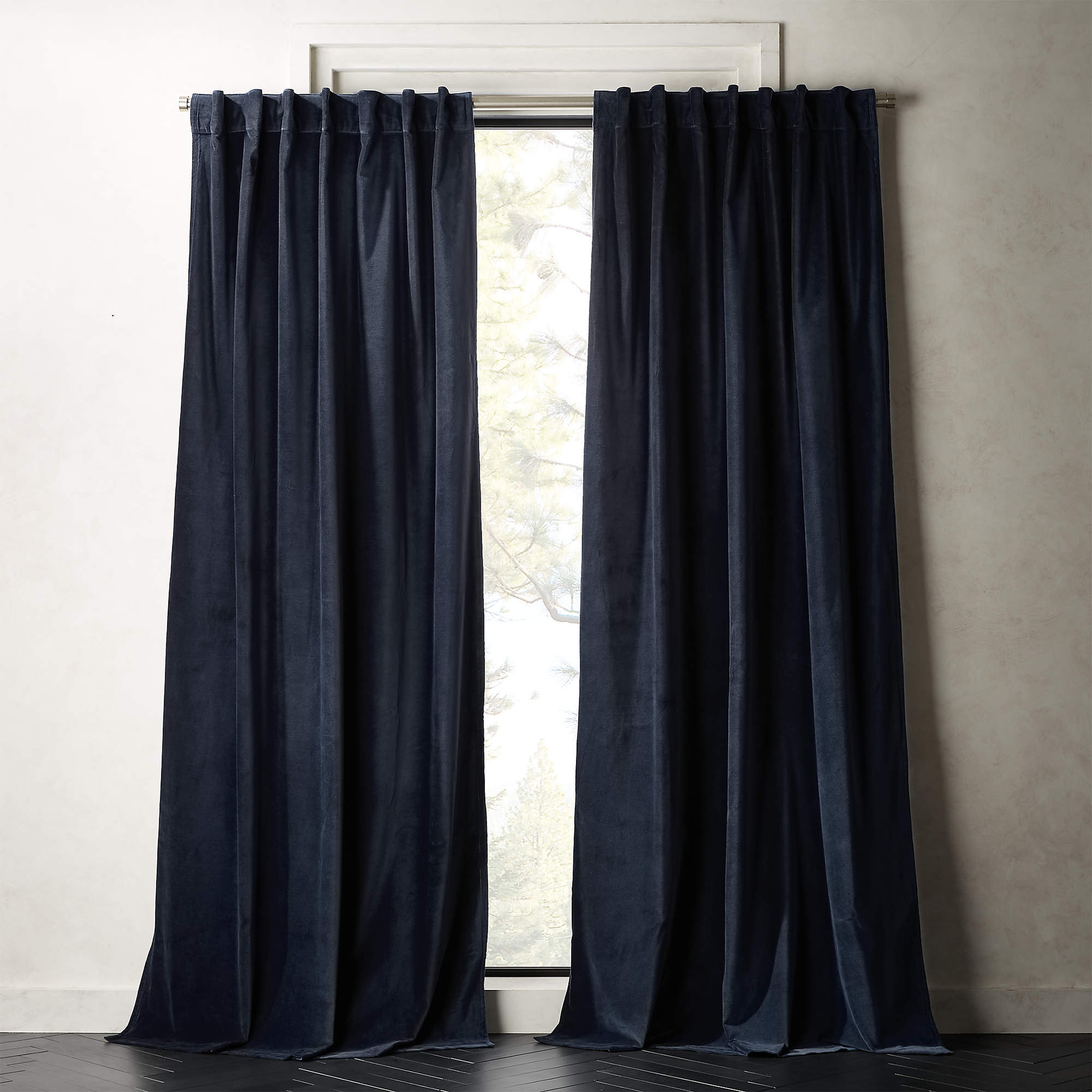 Velvet Curtain Panel Midnight Blue 48"x96" - CB2