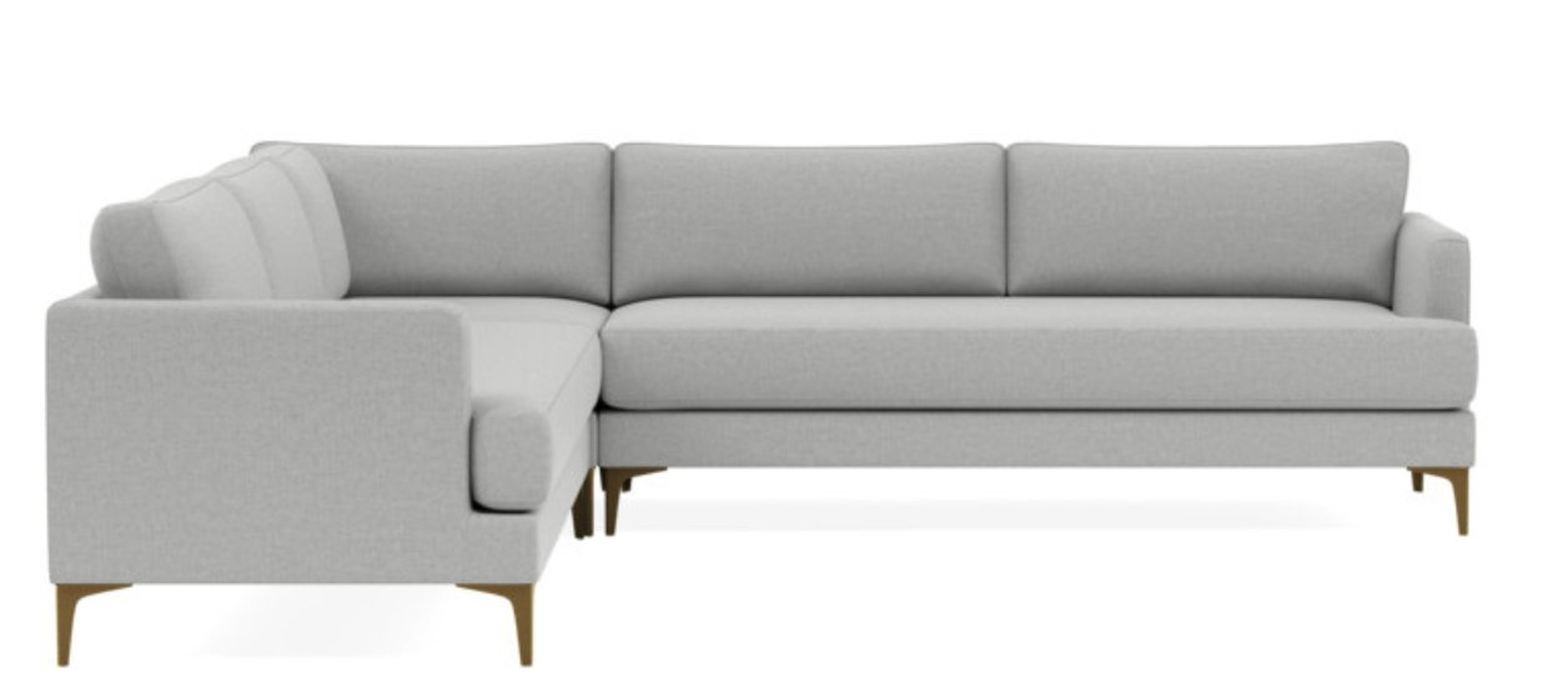 WINSLOW 4-Seat Corner Sectional; Ecru Monochromatic Plus, Brass Plated Legs; Standard 35" Depth Cushions; Bench Cushion; Down Alternative Cushions - Interior Define