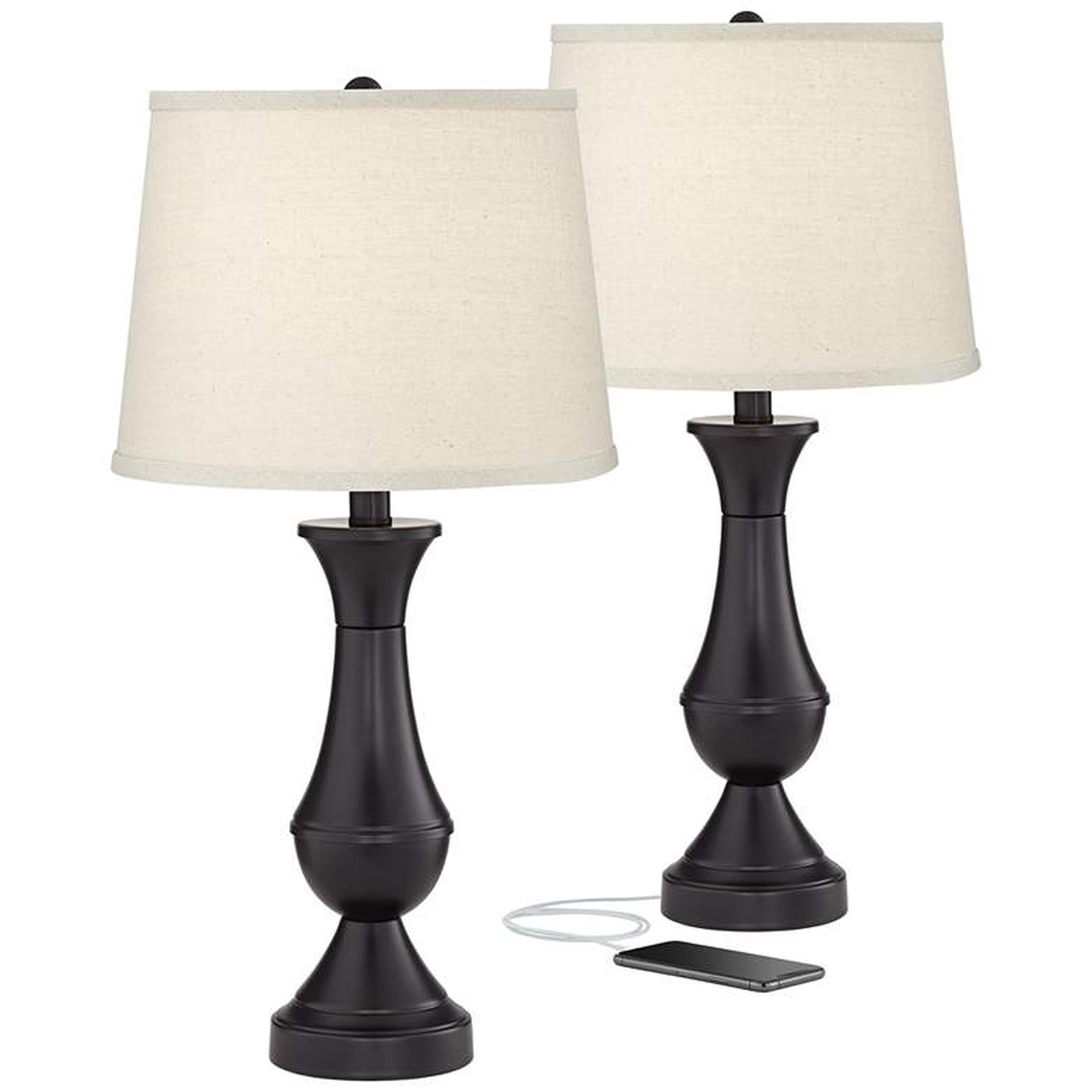 Regency Hill Blakely Dark Bronze LED USB Ports Touch Table Lamps Set of 2 - Lamps Plus