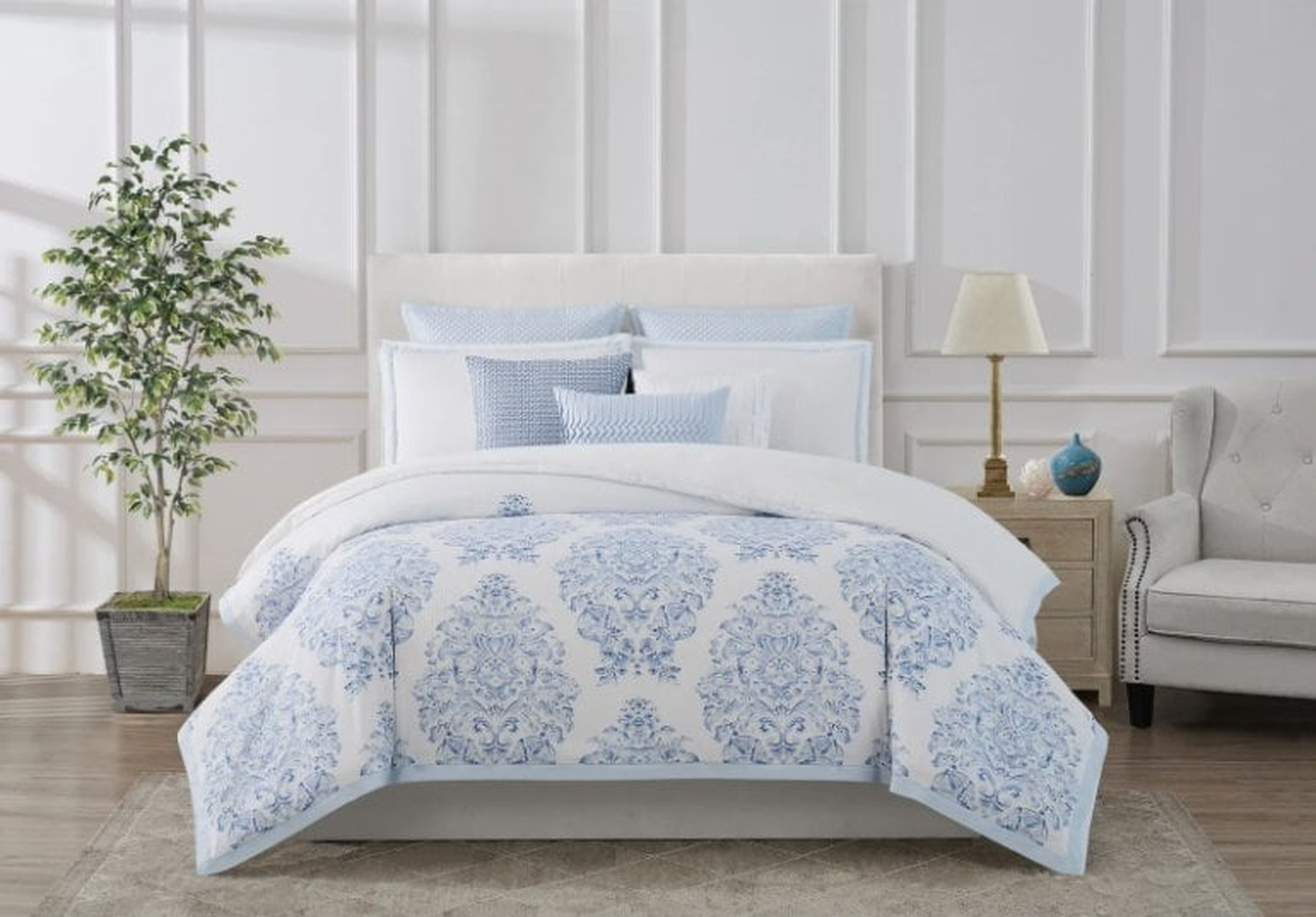 Meribel White/Blue Standard Cotton 200 TC 3 Piece Comforter Set - Wayfair
