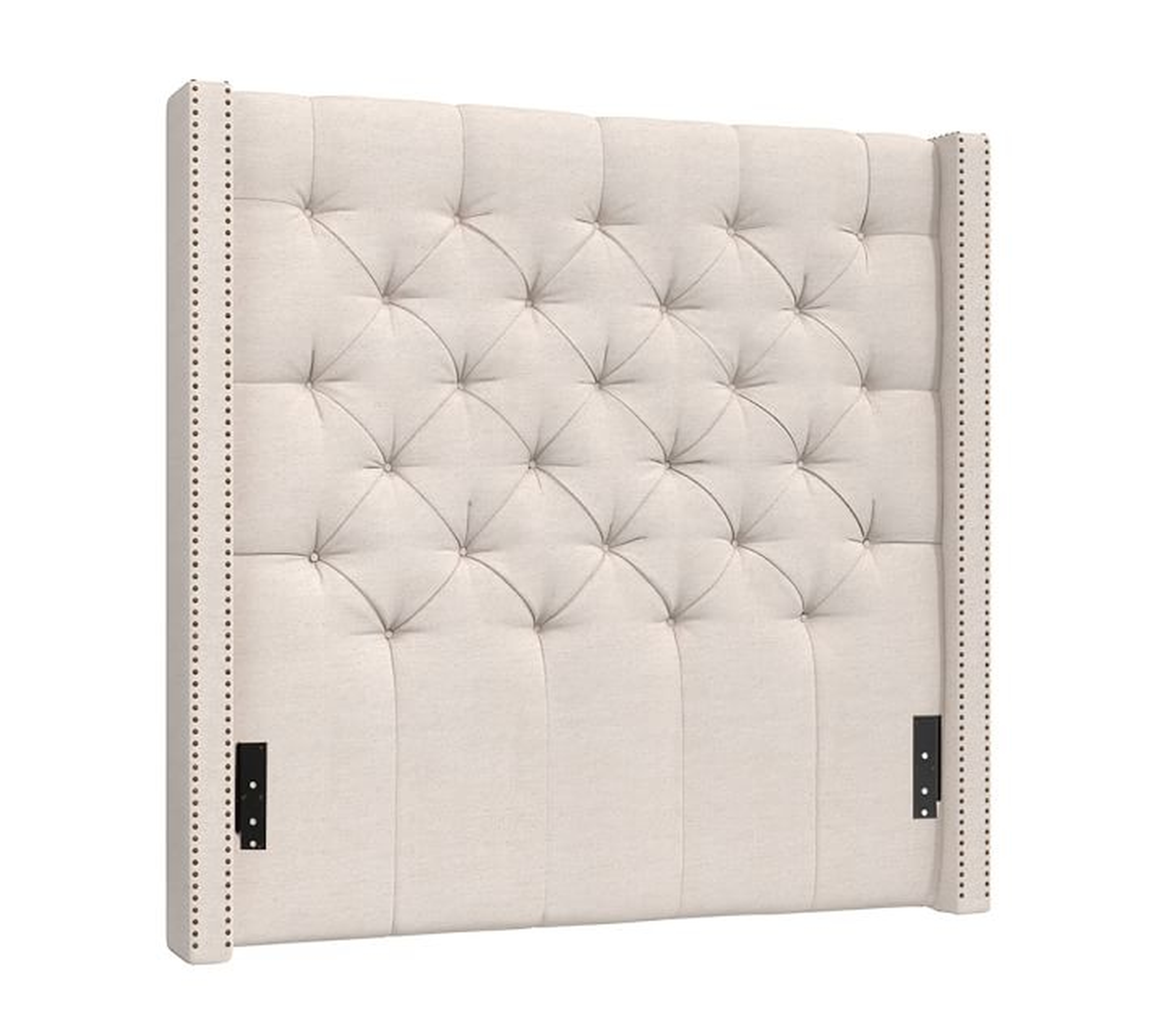 Harper Upholstered Tufted Tall Headboard with Pewter Nailheads, Queen, Twill Cream - Pottery Barn
