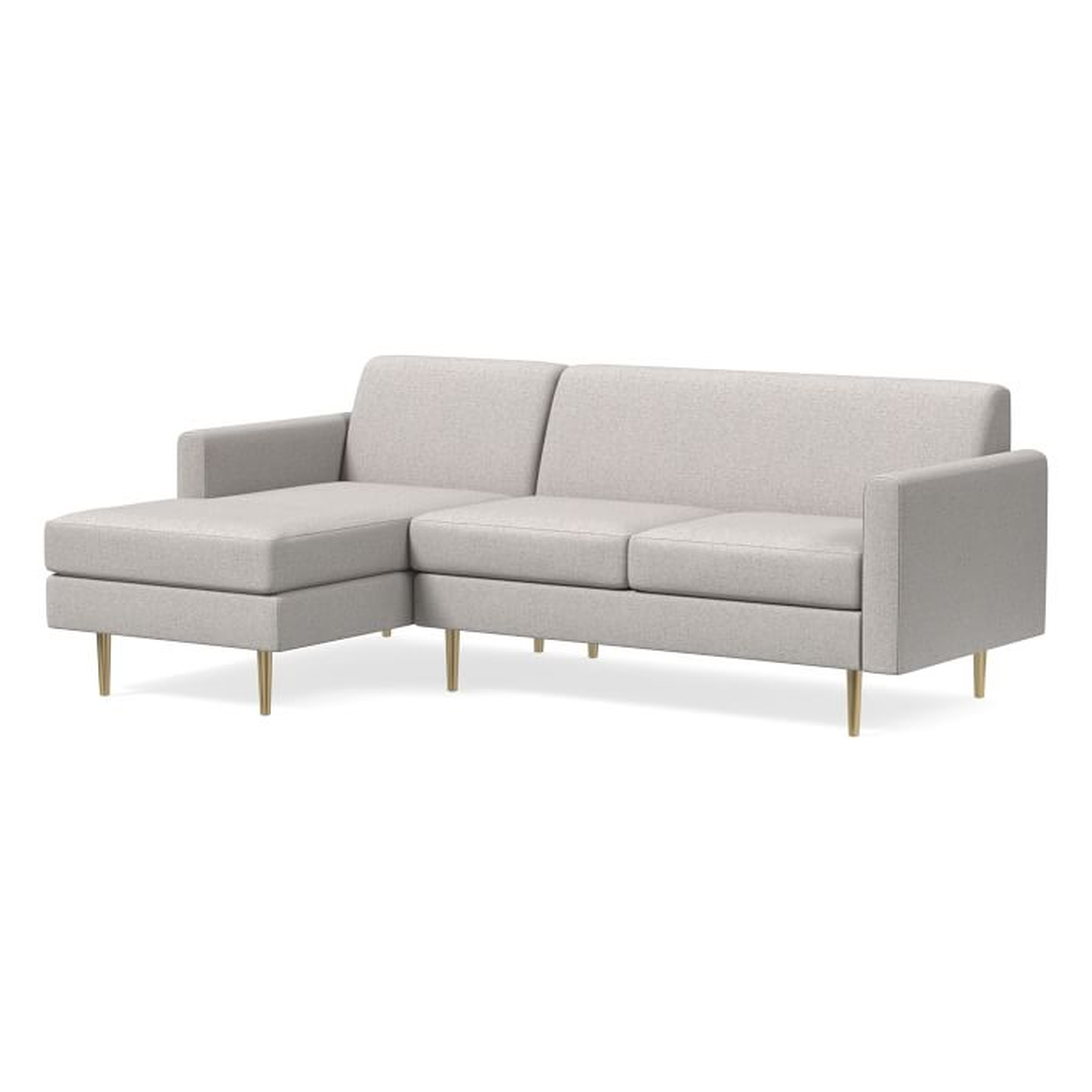 Olive Sectional Set 04: Olive Standard Back Mailbox Arm Left Arm Sofa, Olive Standard Back Mailbox Arm Right Arm Chaise, Poly, Performance Coastal Linen, Pebble Stone, Antique Brass - West Elm
