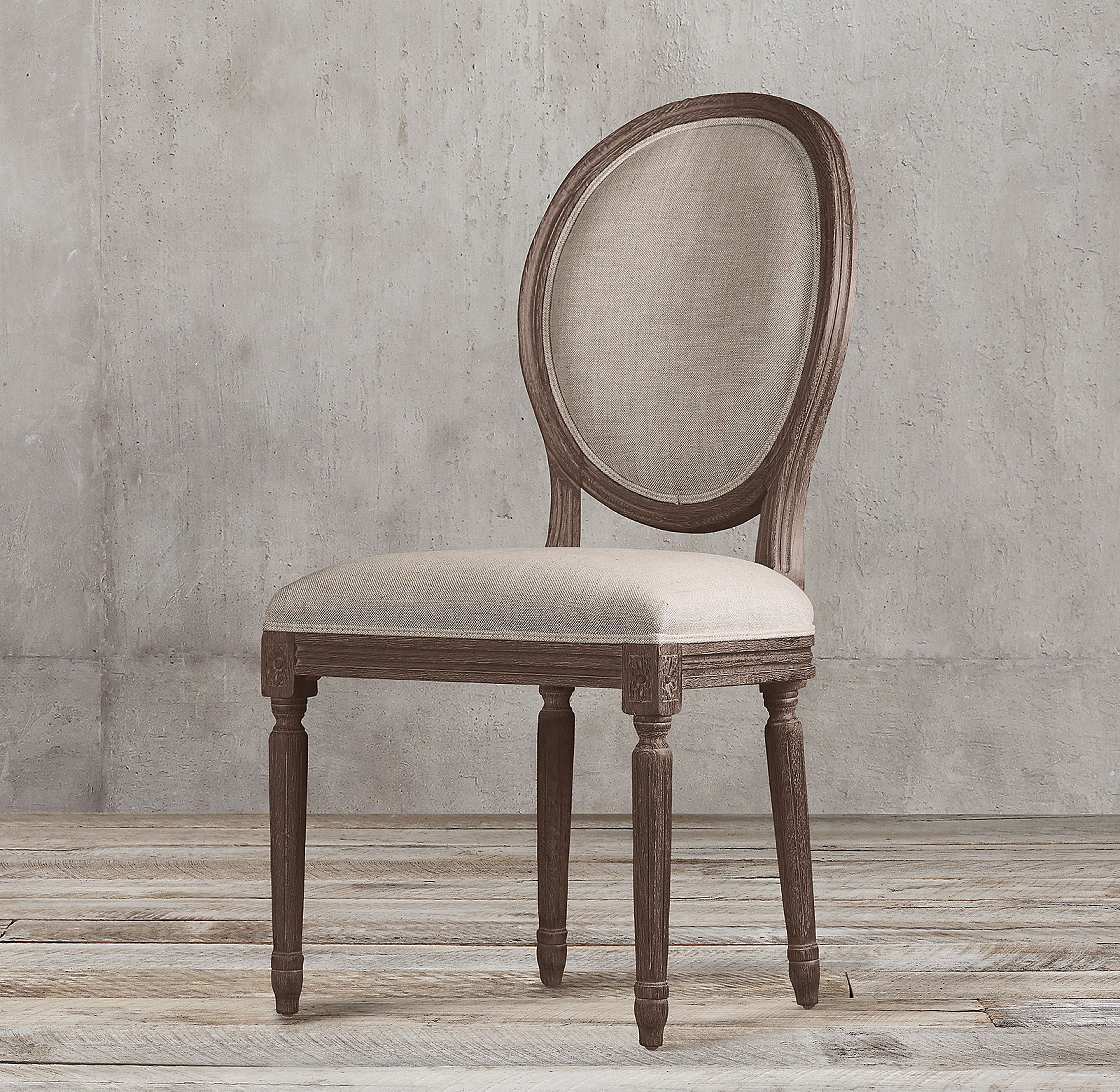VINTAGE FRENCH ROUND FABRIC SIDE CHAIR - RH