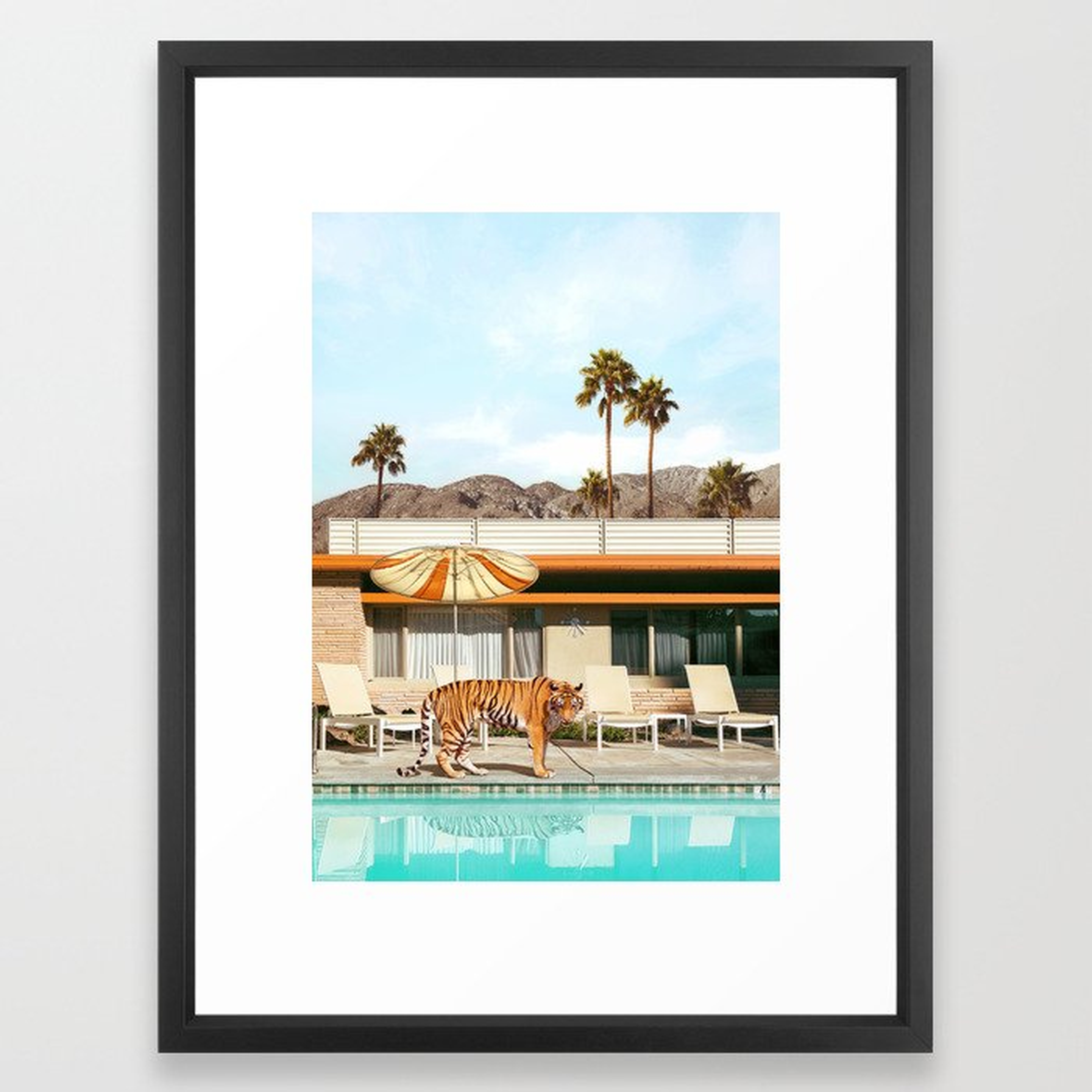 Pool Party Tiger Framed Art Print - 20x26, vector black frame - Society6