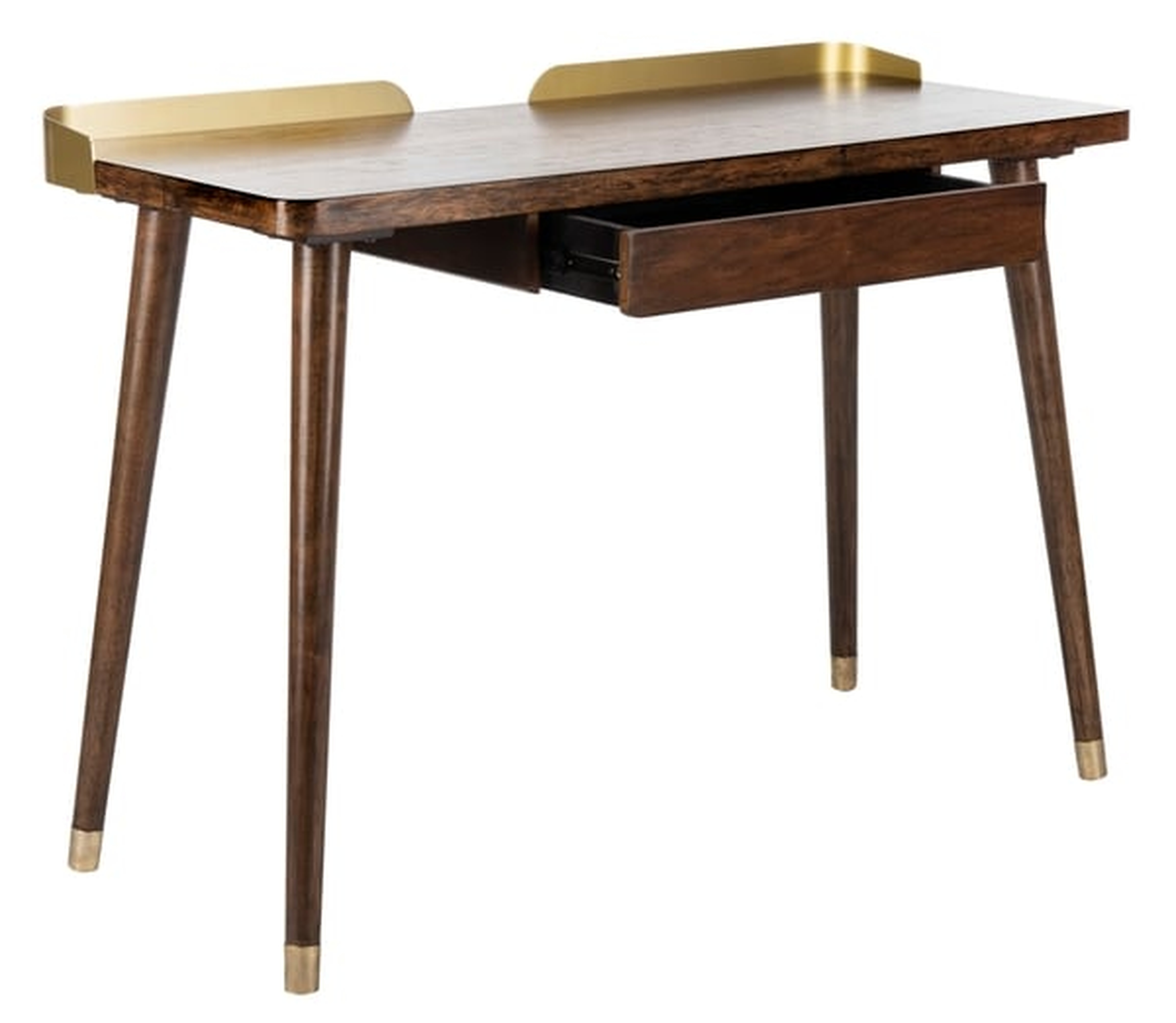 Parker 1 Drawer Desk - Walnut/Gold - Safavieh - Safavieh