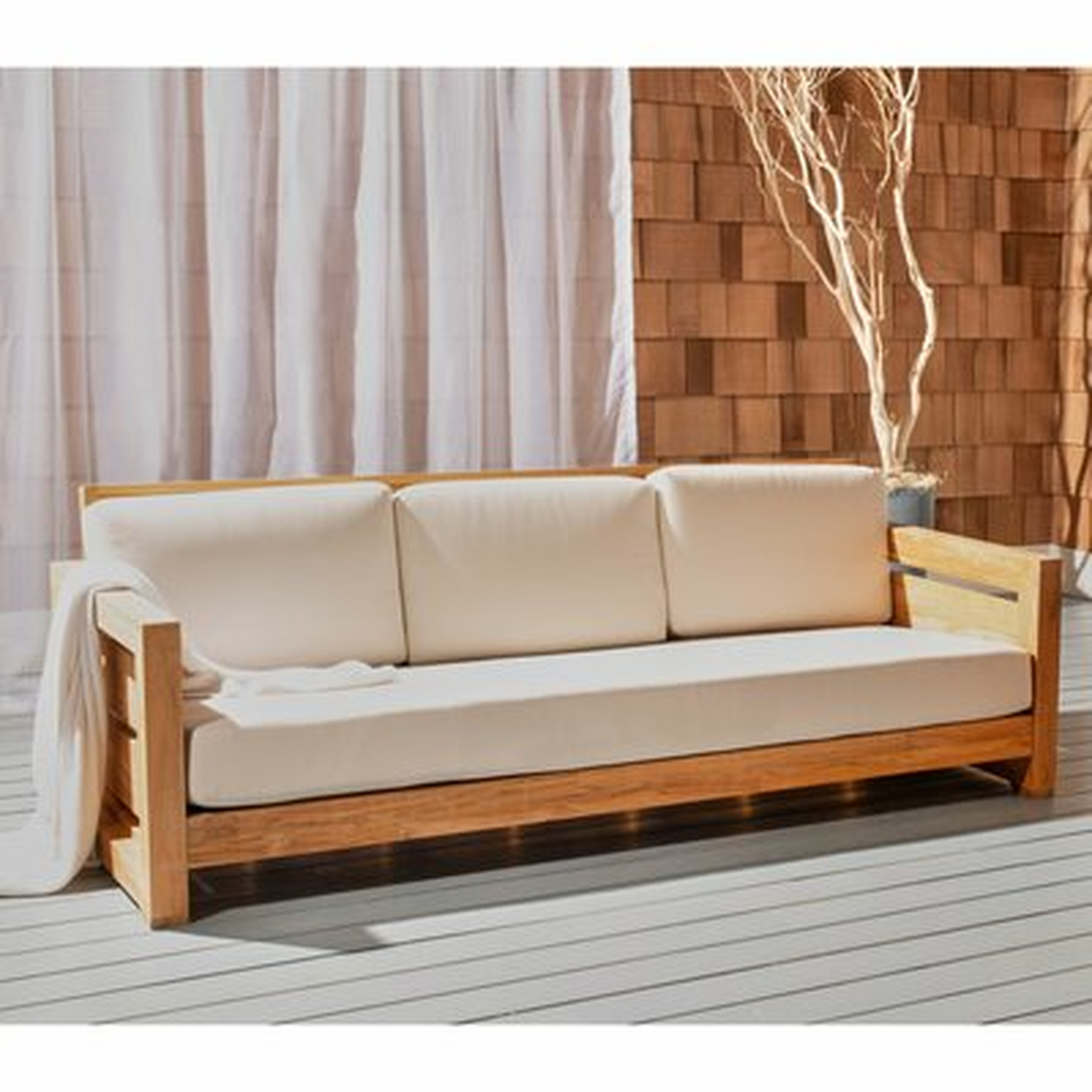 Lavada 83.5'' Wide Outdoor Teak Patio Sofa with Cushions - Wayfair