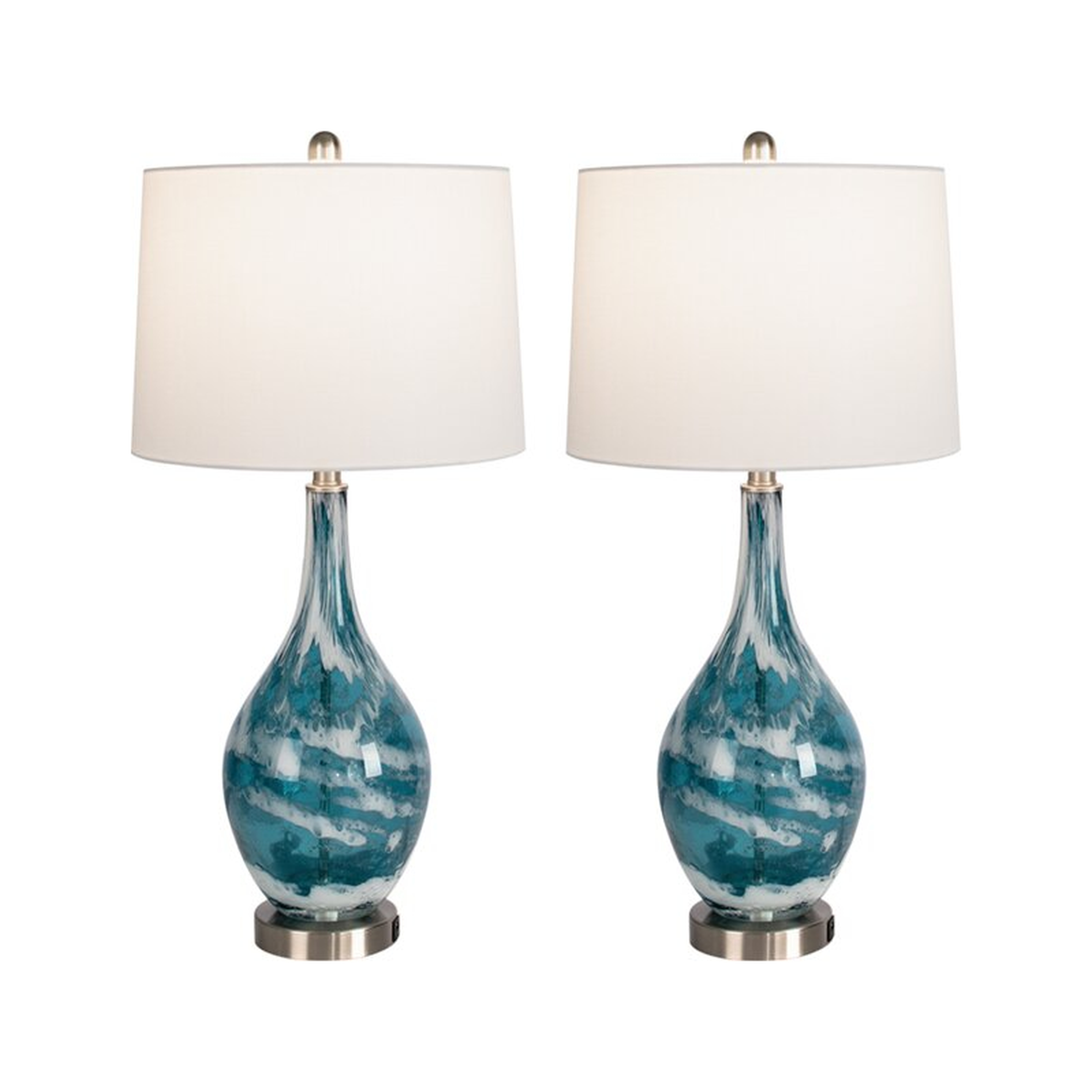 Aitkin 28" Blue Table Lamp Set with USB (Set of 2) - Wayfair