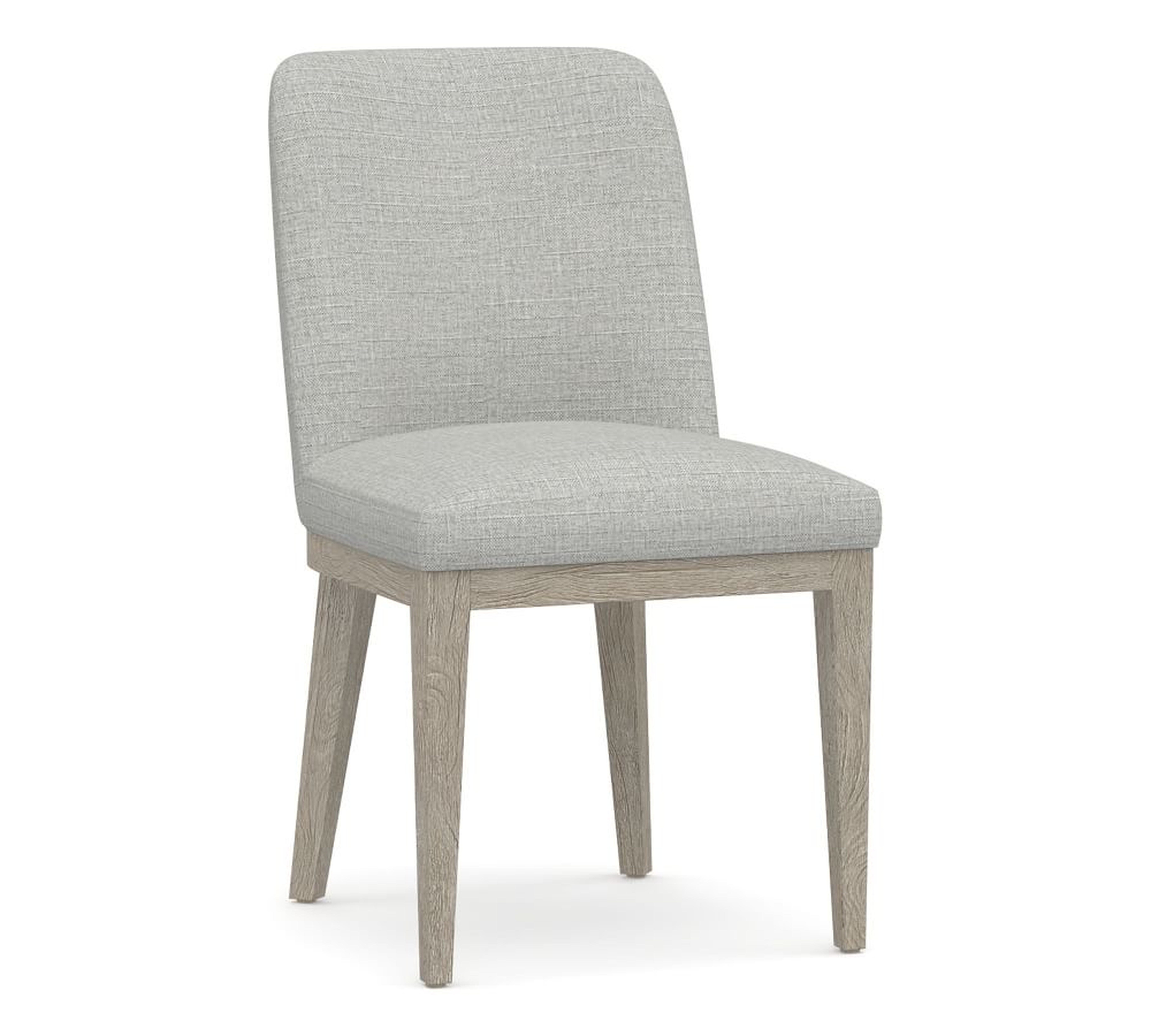 Layton Upholstered Dining Side Chair, Gray Wash Leg, Basketweave Slub Ash - Pottery Barn