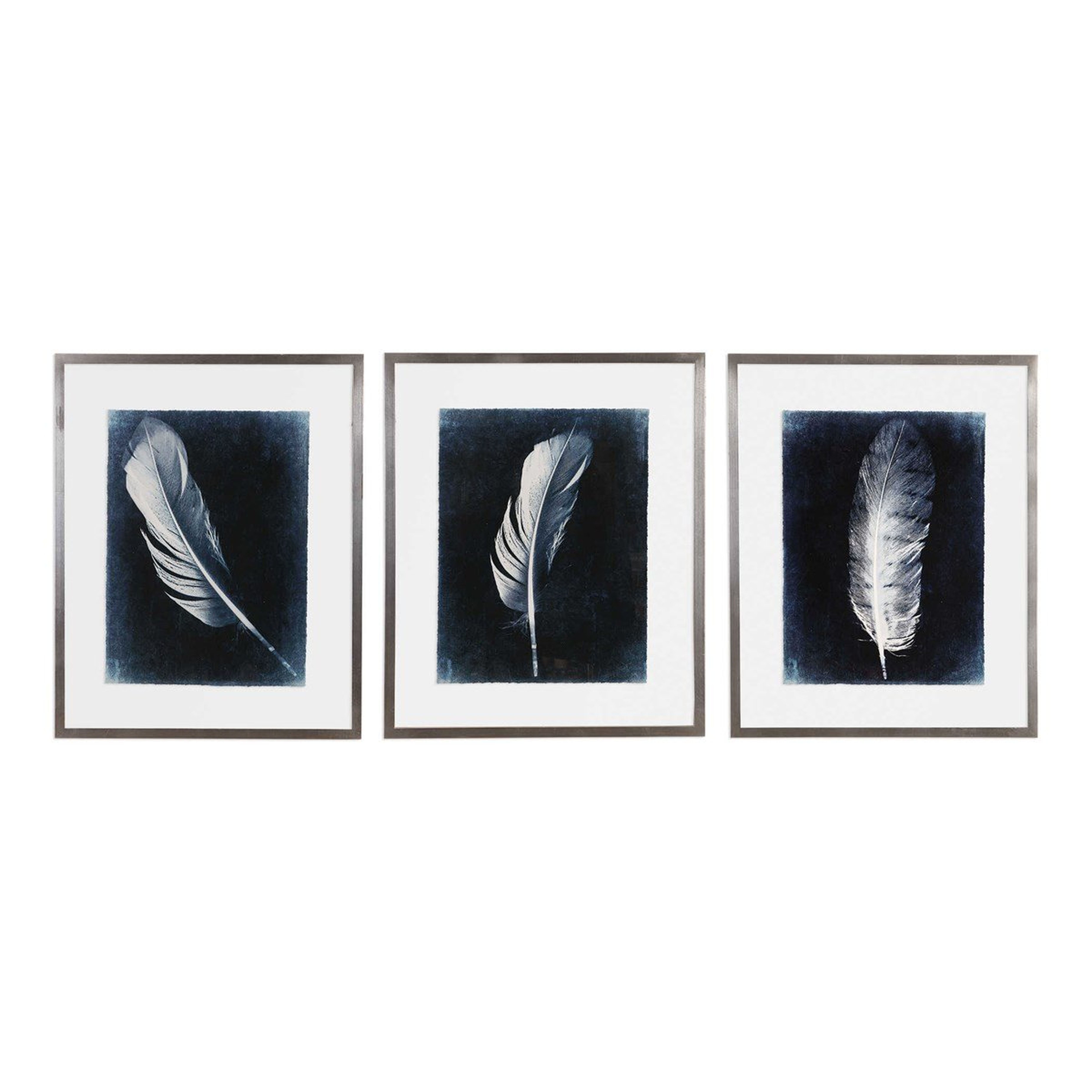 INVERTED FEATHERS FRAMED PRINTS, S/3 - Hudsonhill Foundry