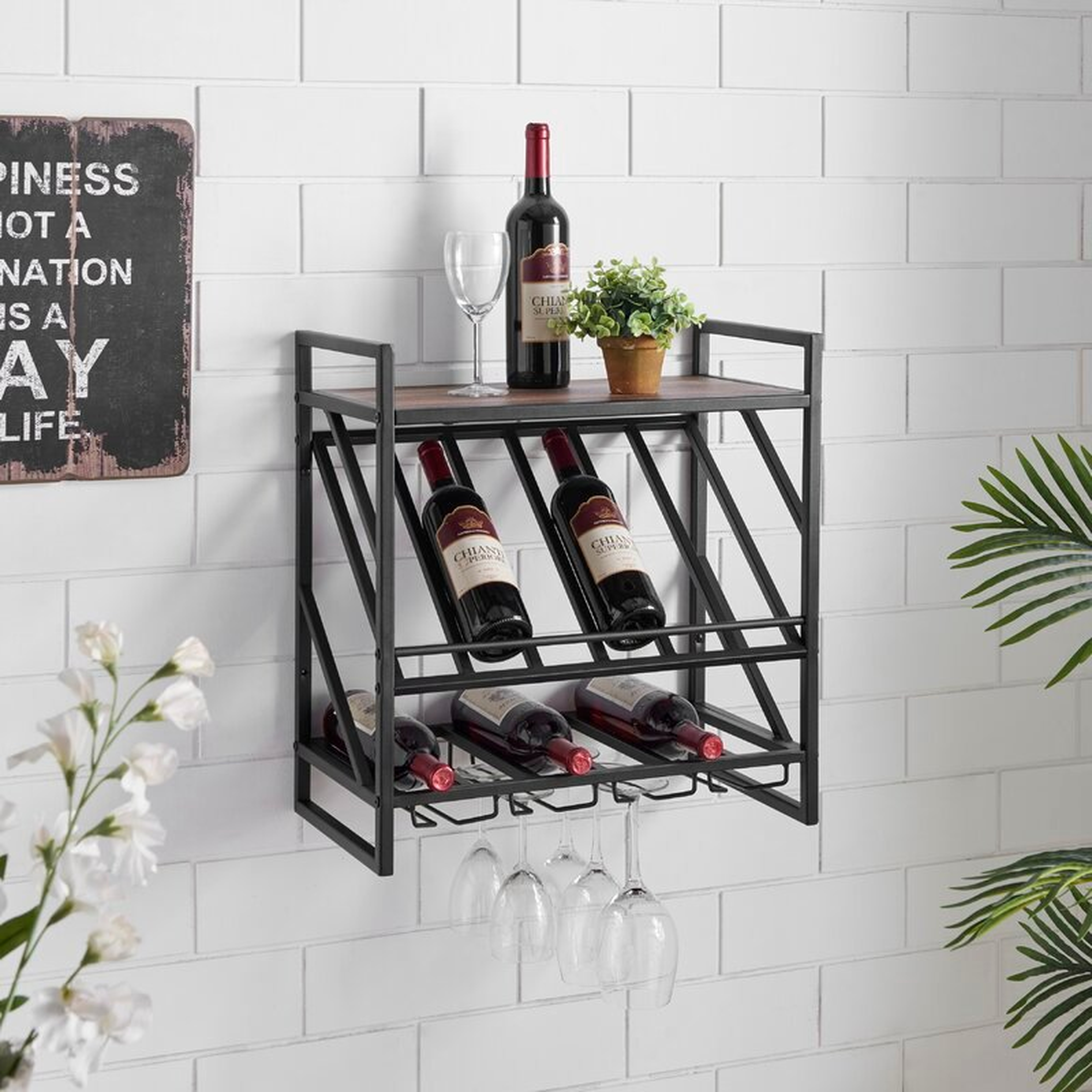 Labrieville 12 Bottle Wall Mounted Wine Bottle & Glass Rack in Black/Brown - Wayfair