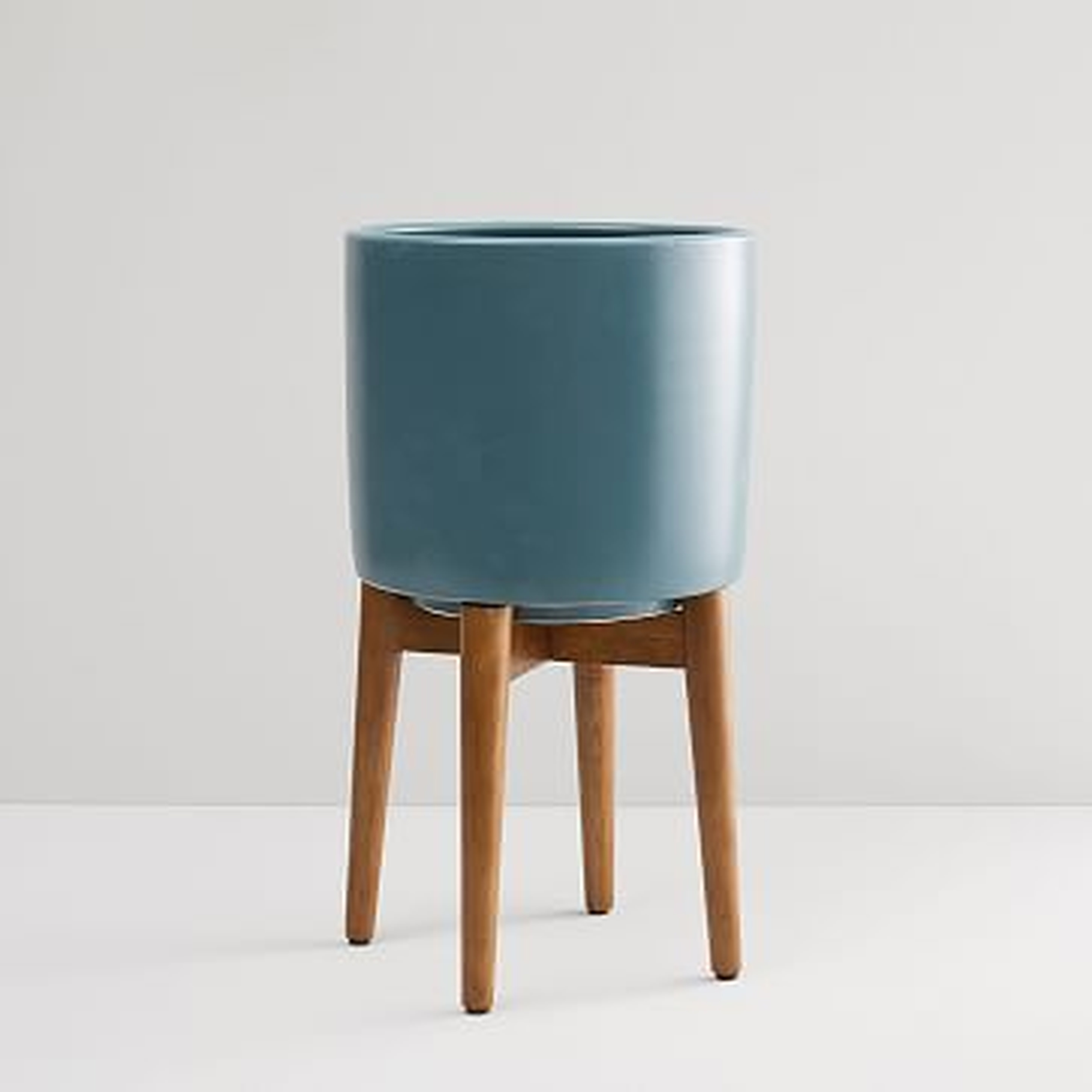 Turned Wood Standing Planter, Teal/Acorn Base, Tall - West Elm