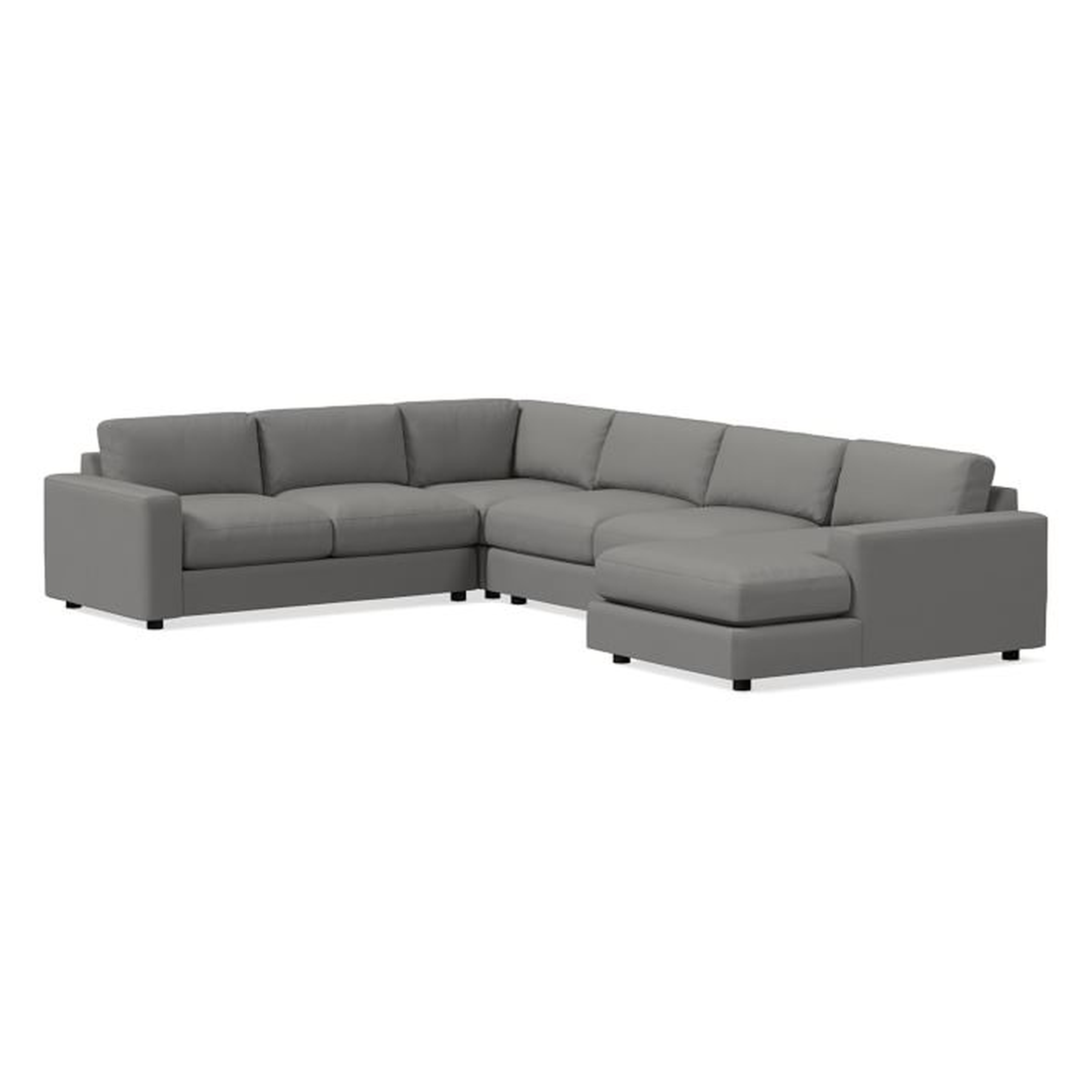 Urban Right Chaise, 4-Piece Sectional, Feather Gray Performance Washed Canvas - West Elm