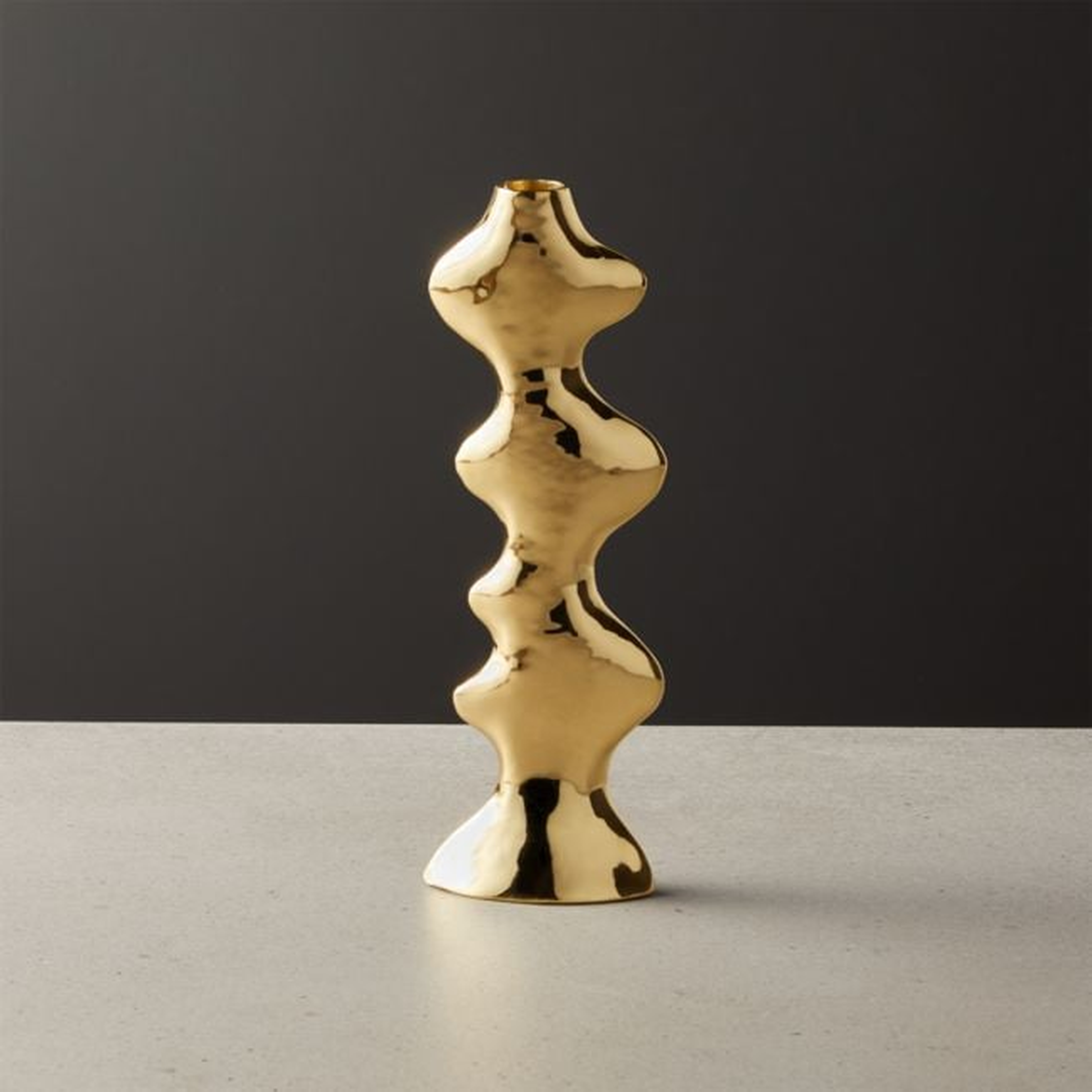 Waves Brass Taper Candle Holder Large - CB2