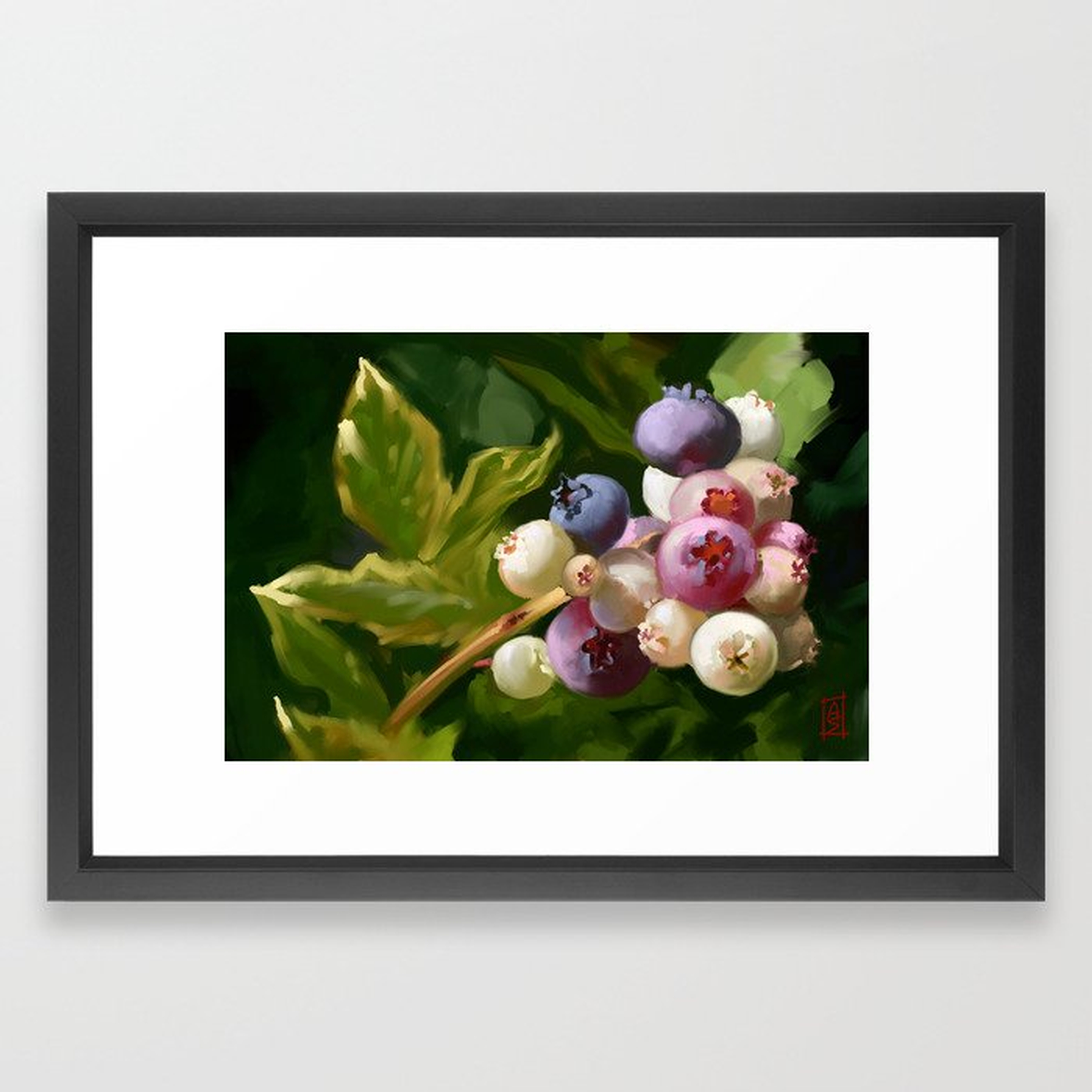 Blueberries Framed Art Print - 15" x 21" - Vector Black - Society6