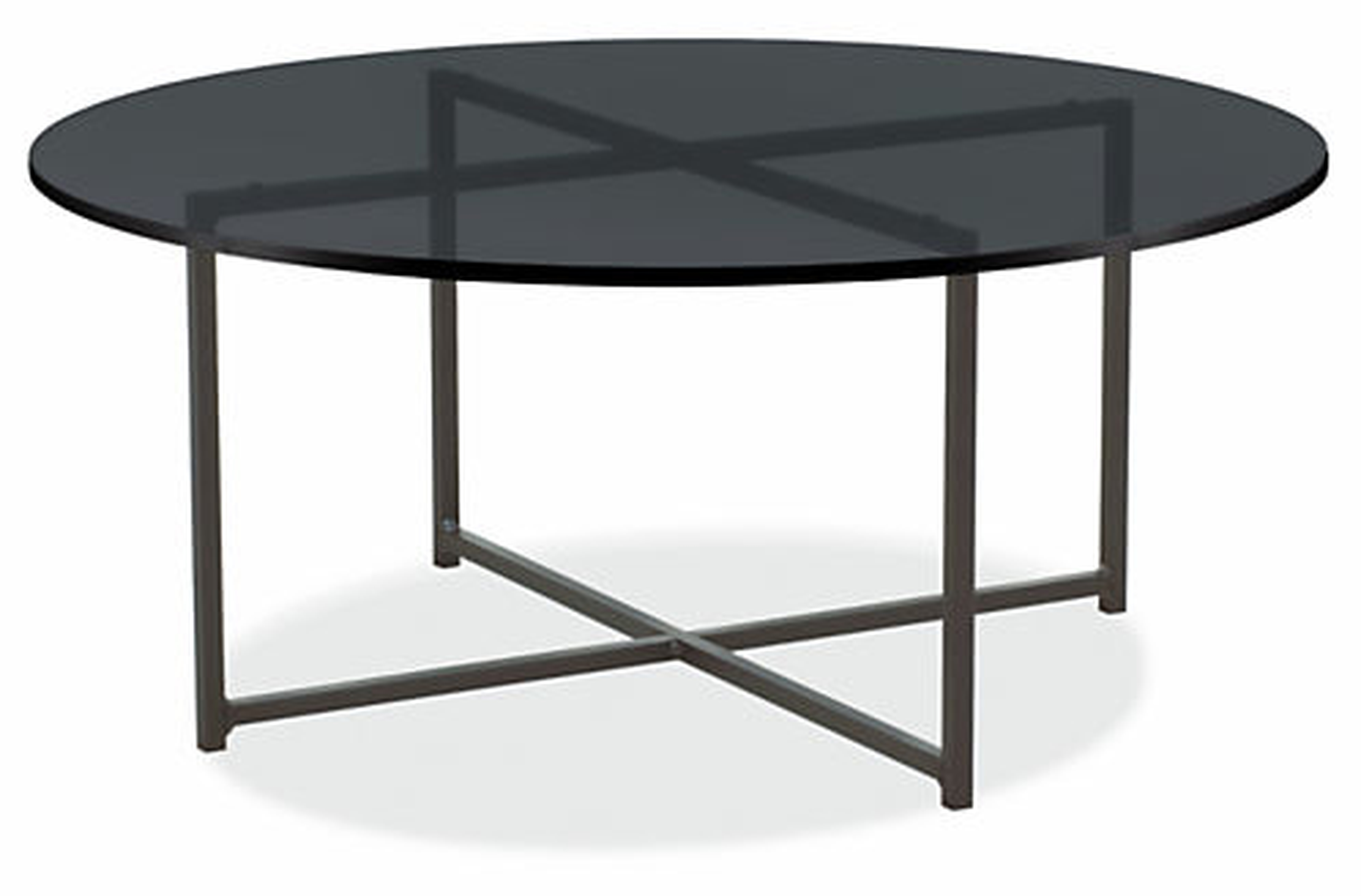 Classic Coffee Tables in Natural Steel - 36", Smokoe Tempered Glass - Room & Board