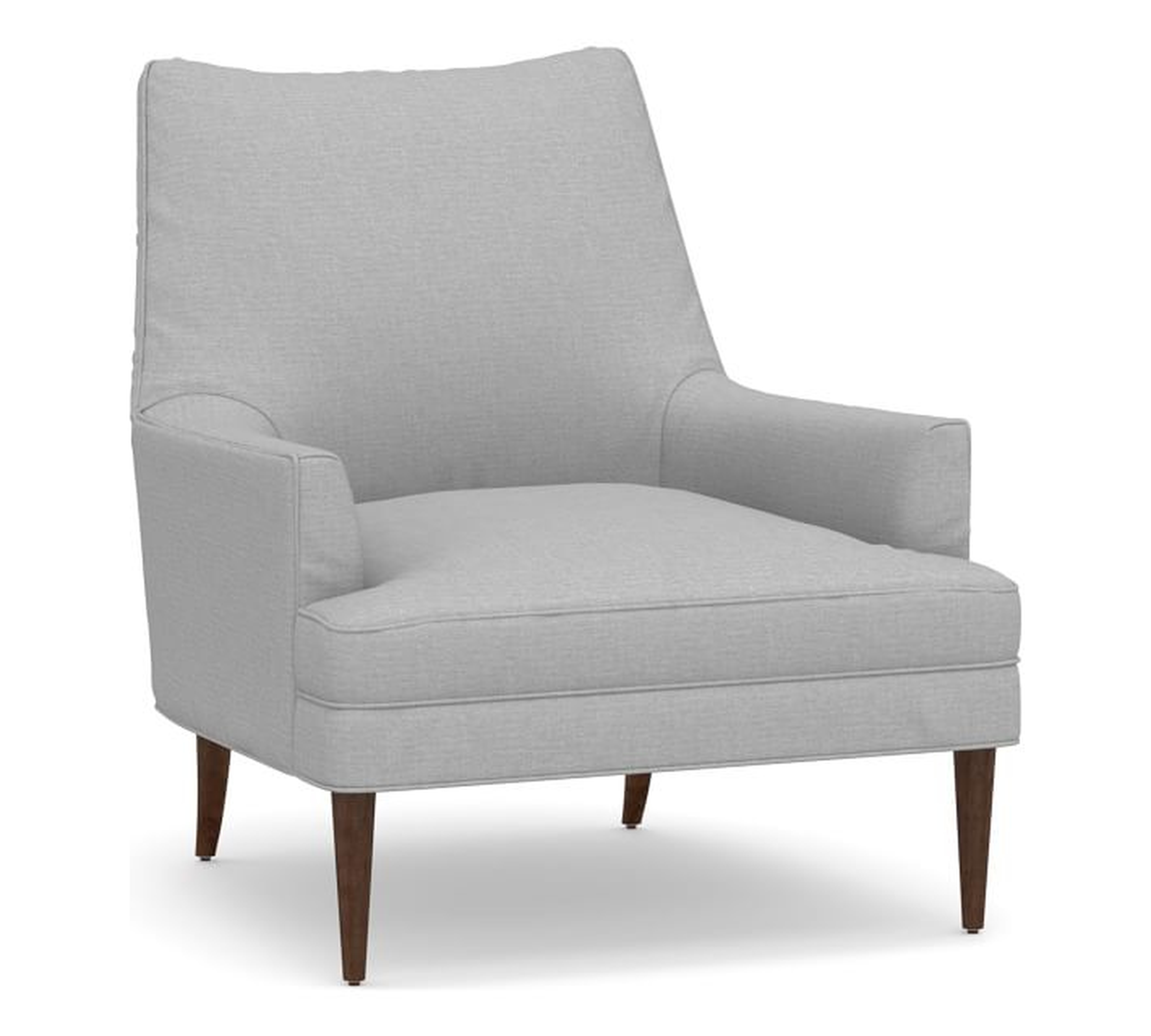 Reyes Upholstered Armchair, Polyester Wrapped Cushions, Brushed Crossweave Light Gray - Pottery Barn