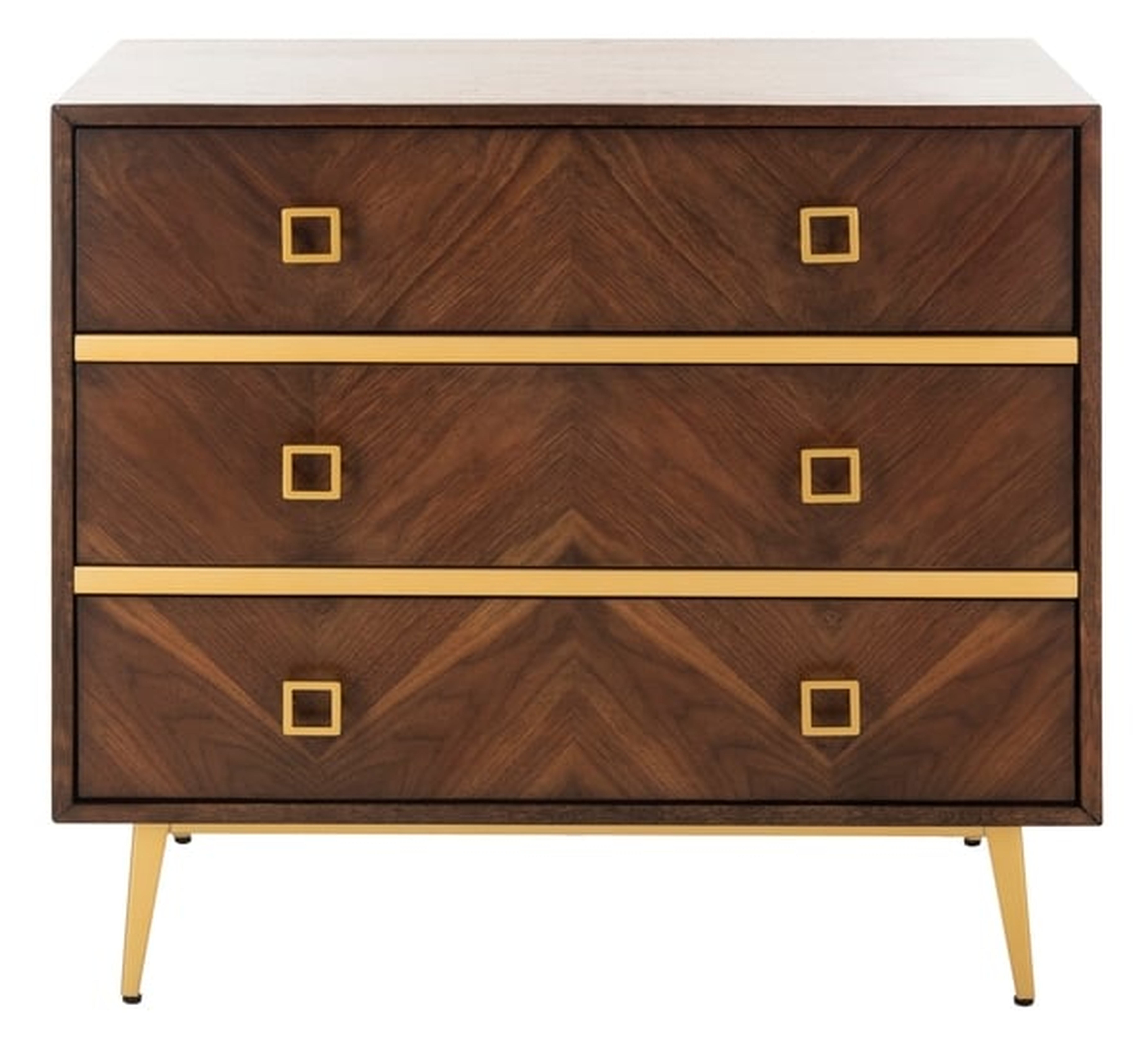 Katia 3 Drawer Chest - Walnut/Gold - Safavieh - Safavieh