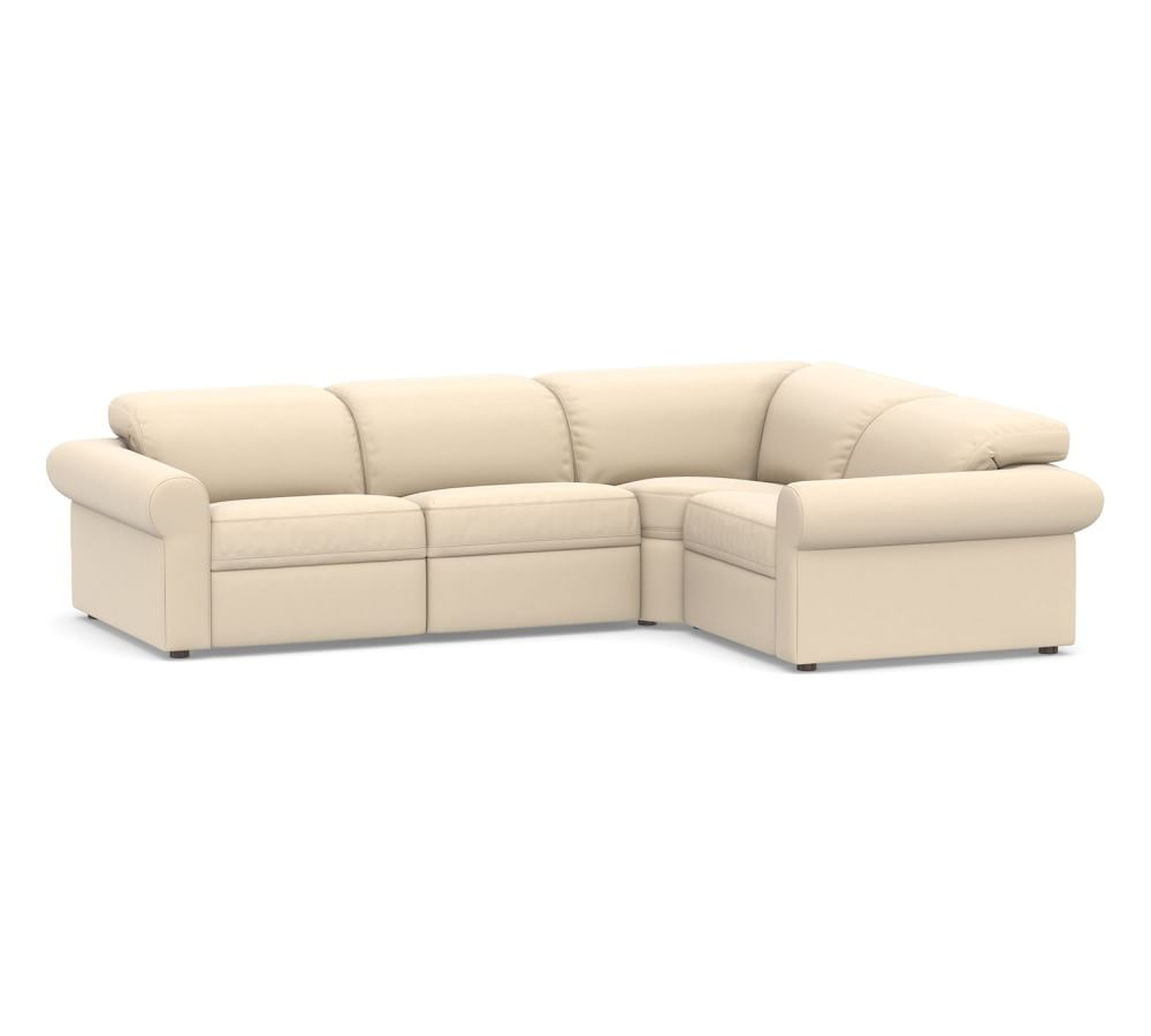 Ultra Lounge Roll Arm Upholstered 4-Piece Reclining Sectional, Polyester Wrapped Cushions, Basketweave Slub Oatmeal - Pottery Barn