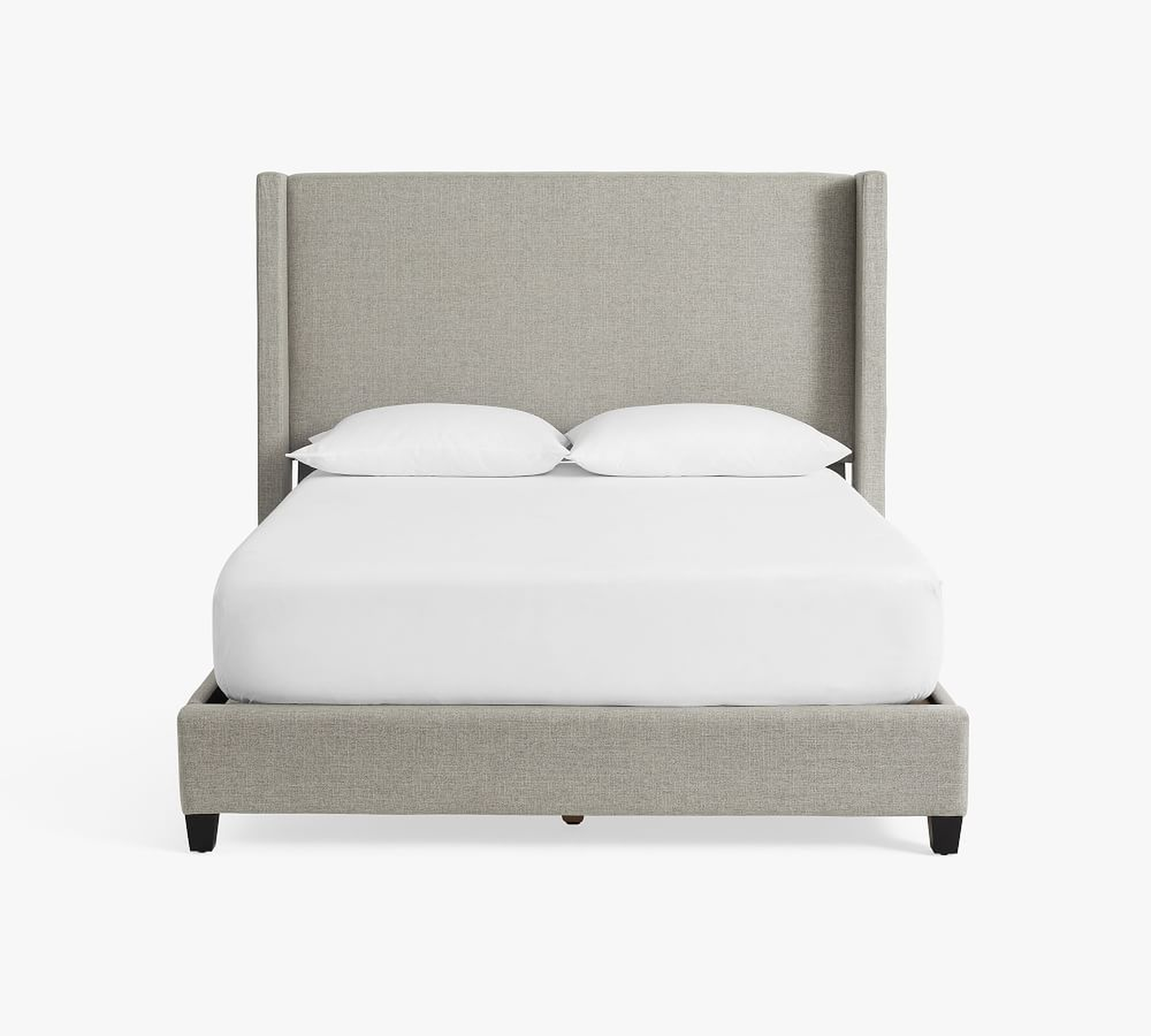 Elliot Non-Tufted Upholstered Bed, King, Tall Headboard 54.5"h, Performance Heathered Basketweave Platinum - Pottery Barn