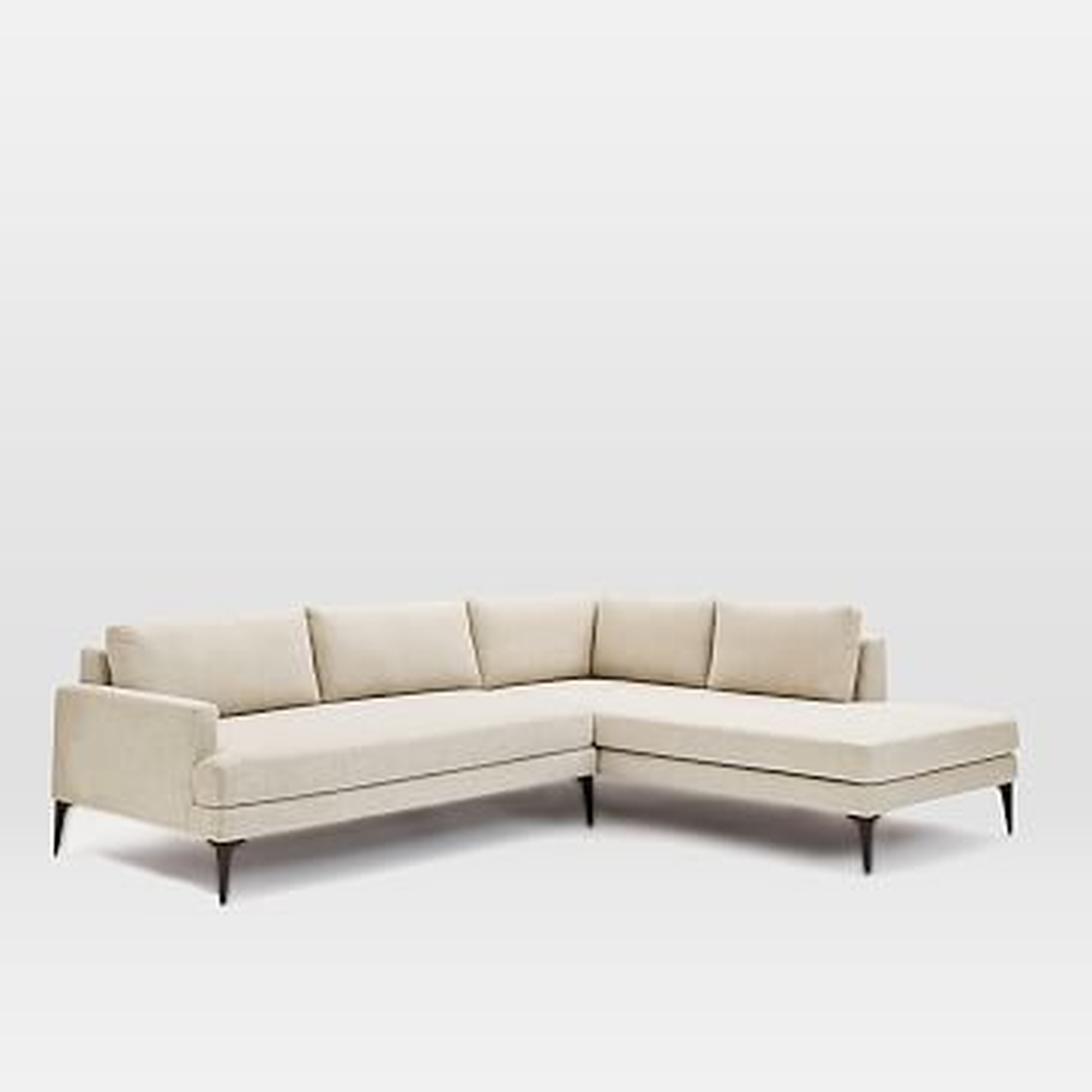 Andes Set 13: Left 2.5 Seater, Right Terminal Chaise, Twill, Stone, Blackened Brass - West Elm