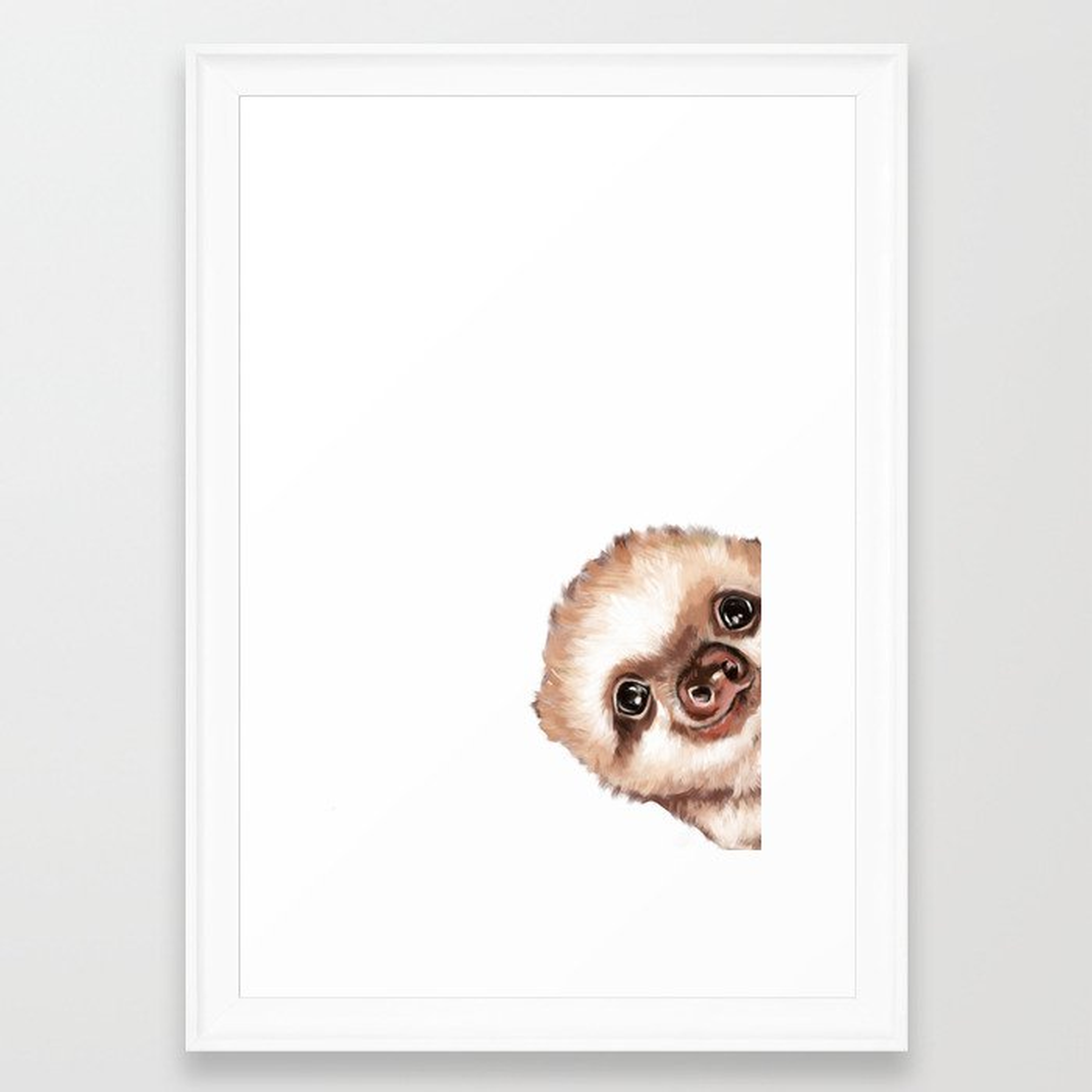 Sneaky Baby Sloth Framed Art Print - 15" x 21" - scoop white frame - Society6