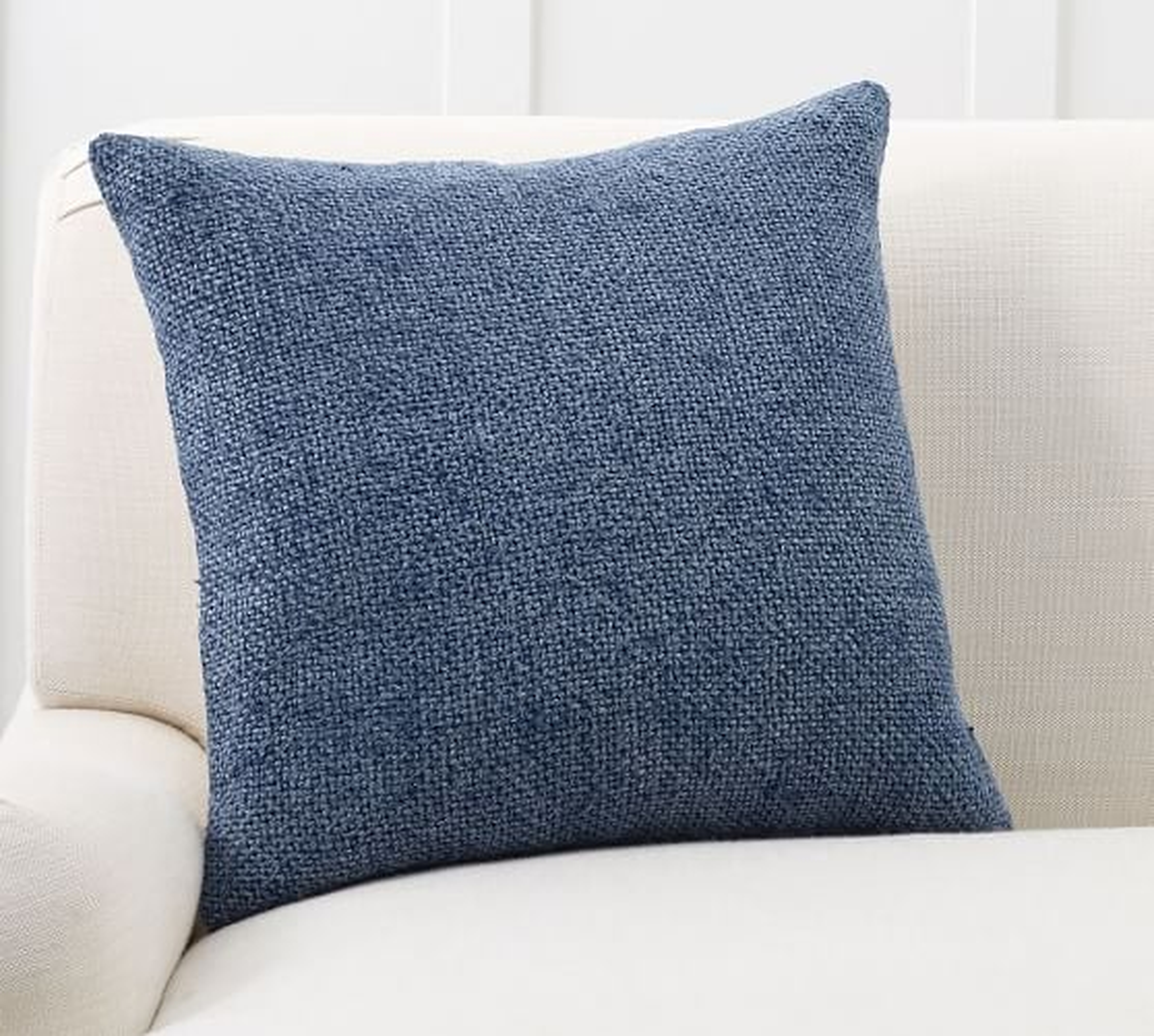 Faye Textured Linen Pillow Cover, 20" x 20", Stormy Blue with down insert - Pottery Barn