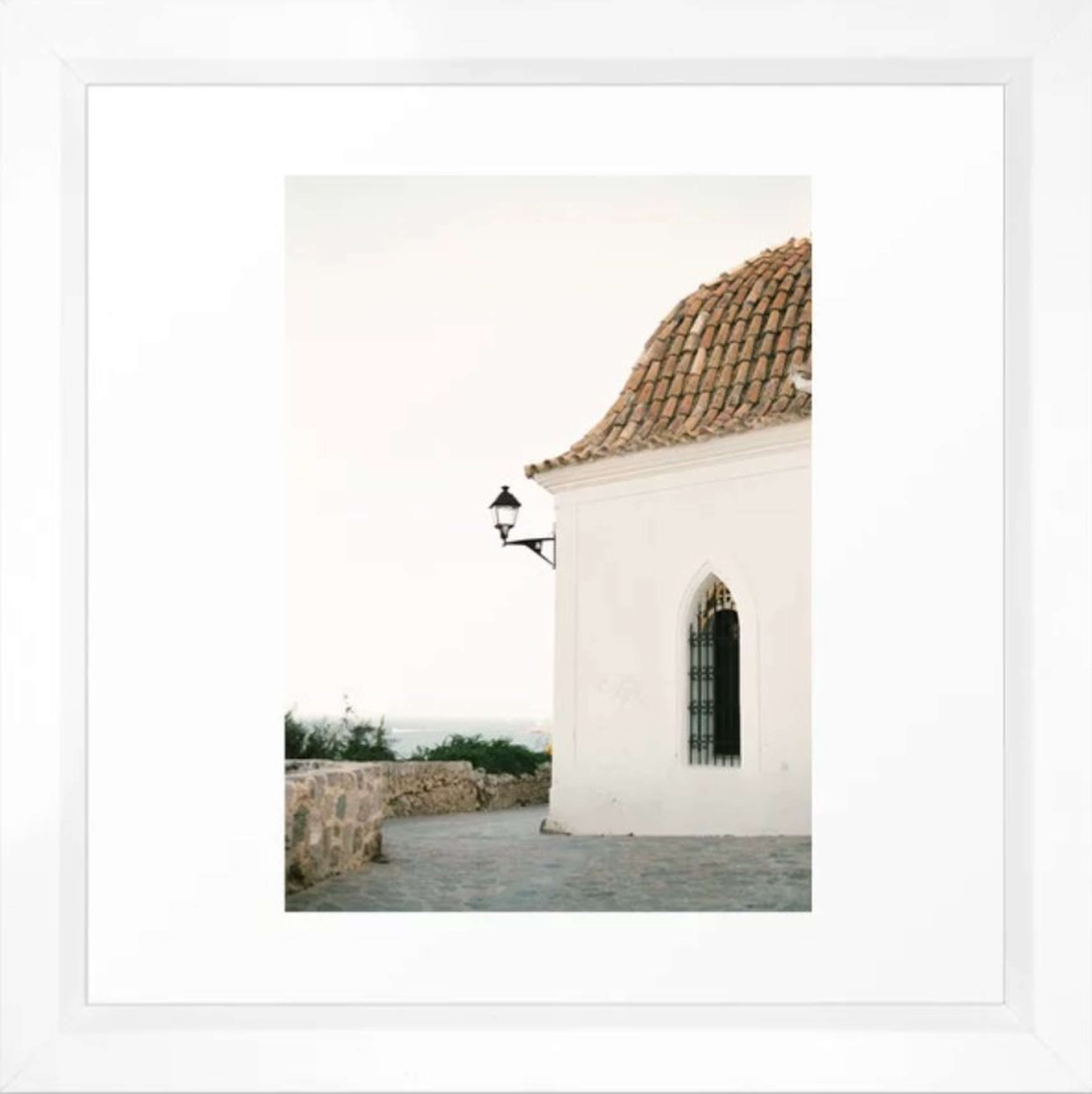 Travel photography “Ibiza white” | Modern wall art Ibiza Spain coast white tones sunset Framed Art Print - Society6