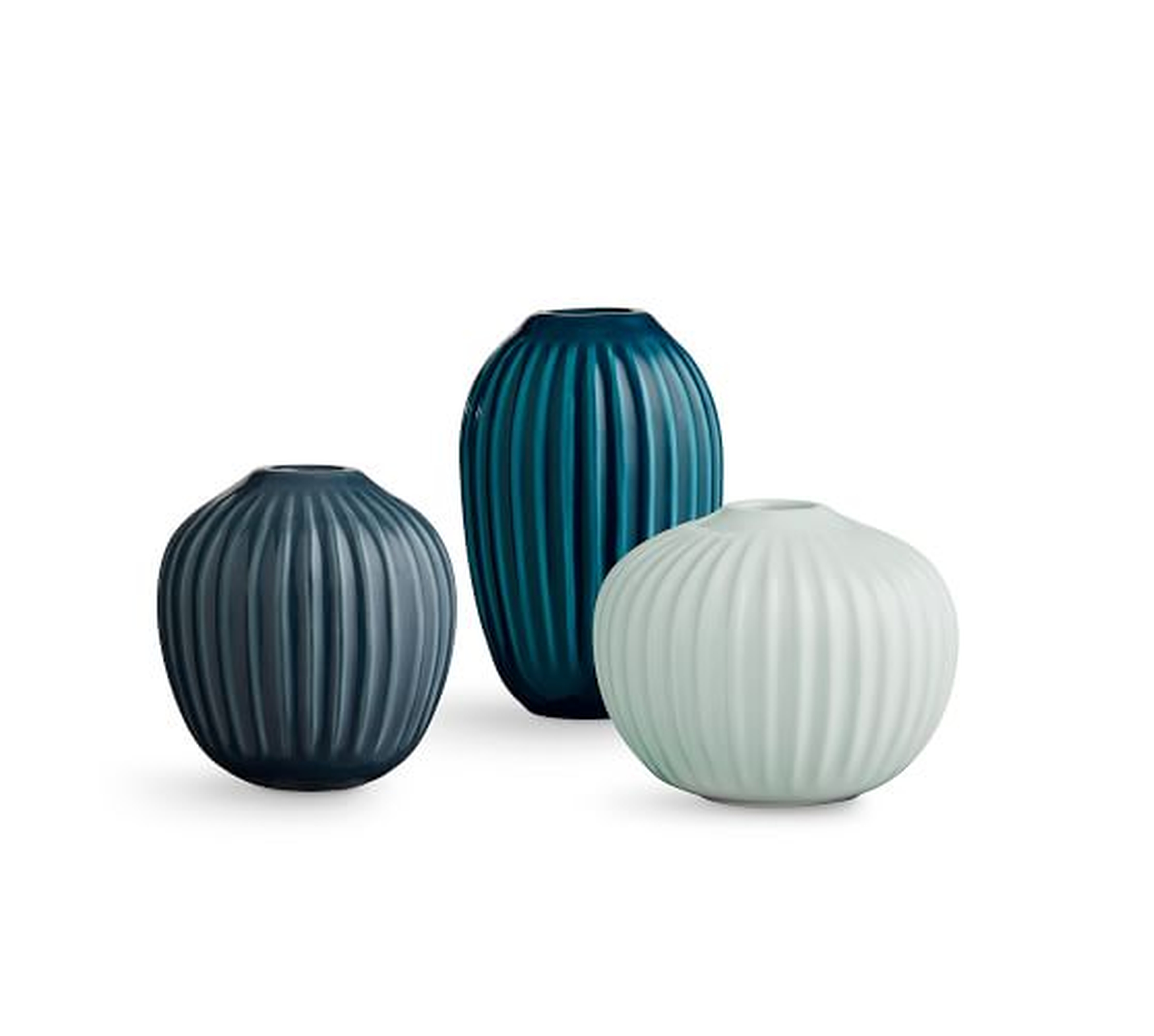 Kahler Hammershi Miniature Vases, Set of 3, Mixed Green - Pottery Barn