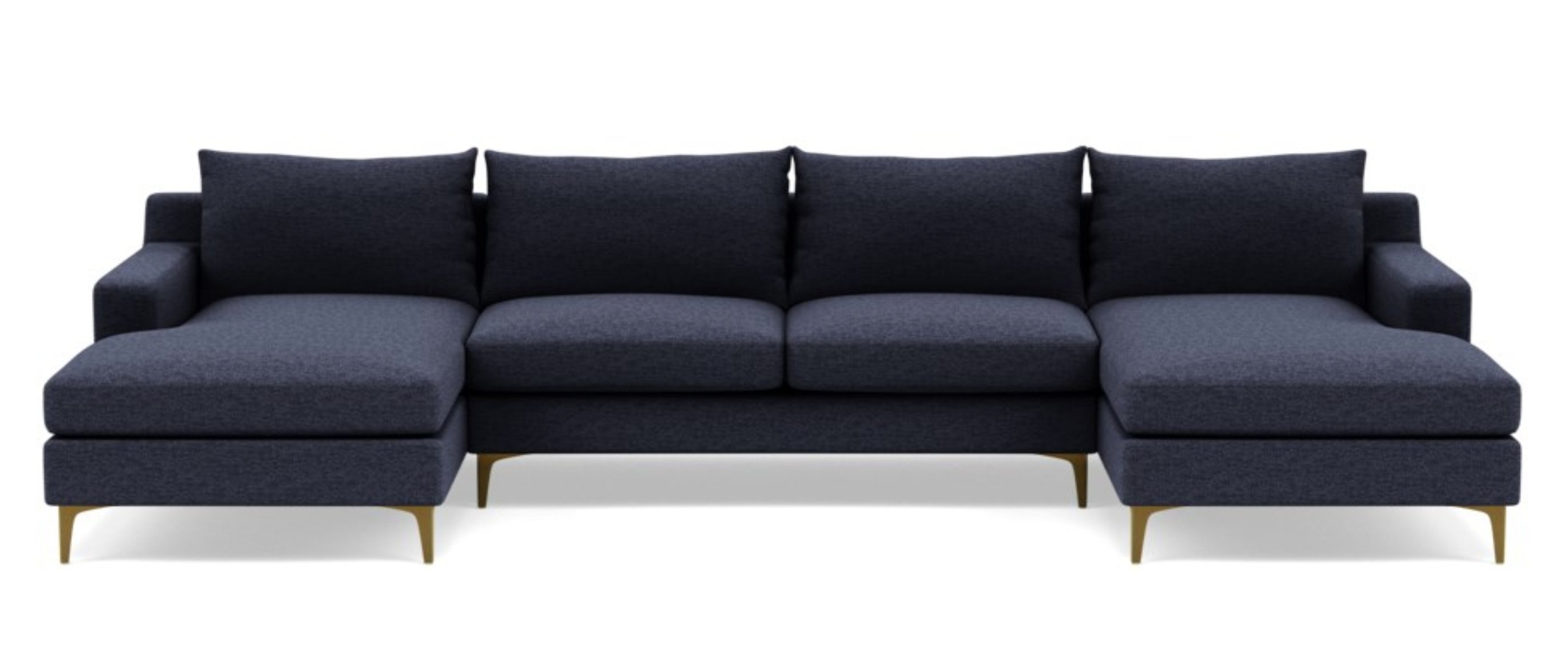 SLOAN U-Sectional Sofa in Azure Heathered Weave with Brass Plated Sloan L Leg - Interior Define