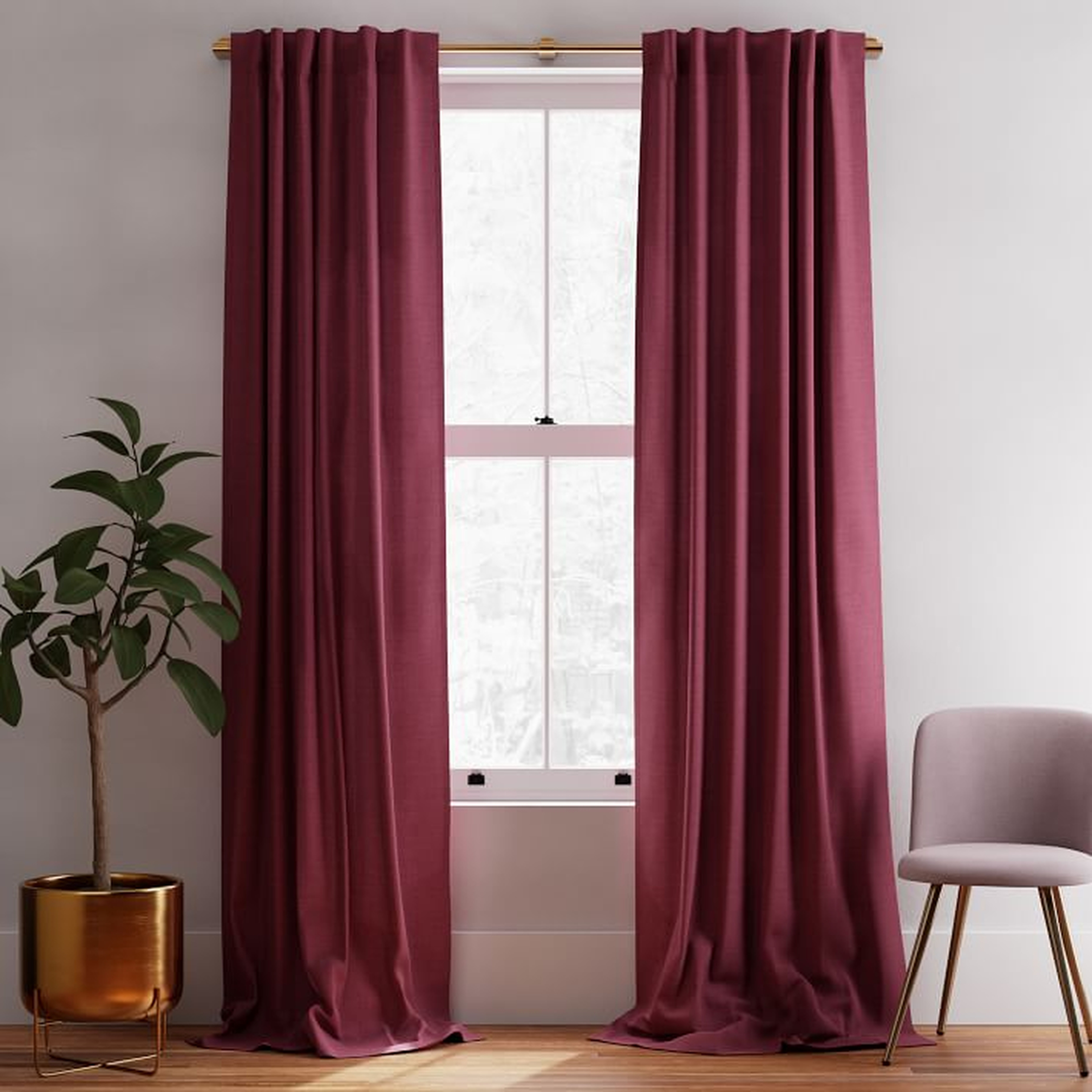 Solid Belgian Linen Curtain - Currant - West Elm
