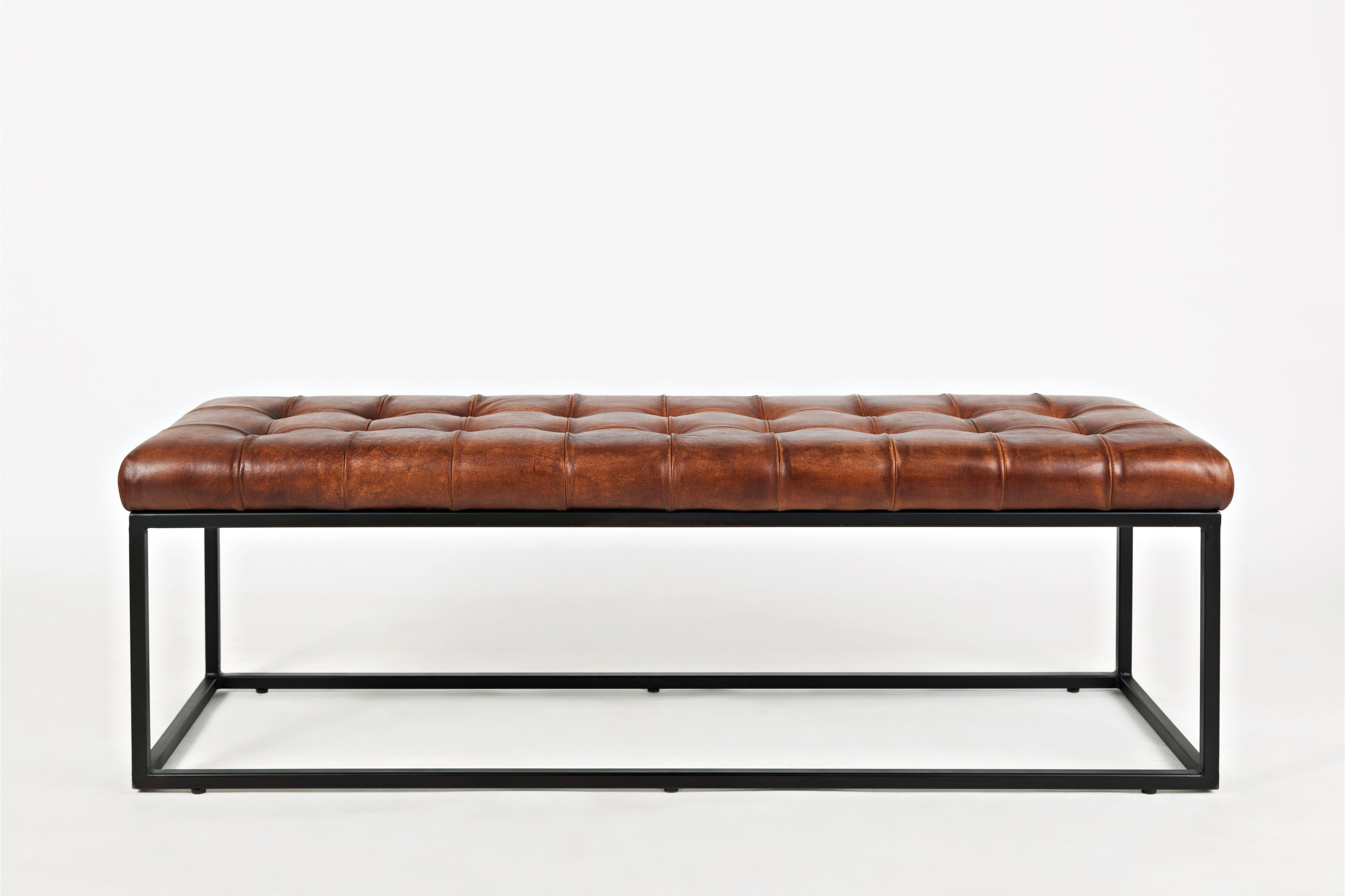 Carroll Genuine Leather Upholstered Bench / Medium Brown - Wayfair