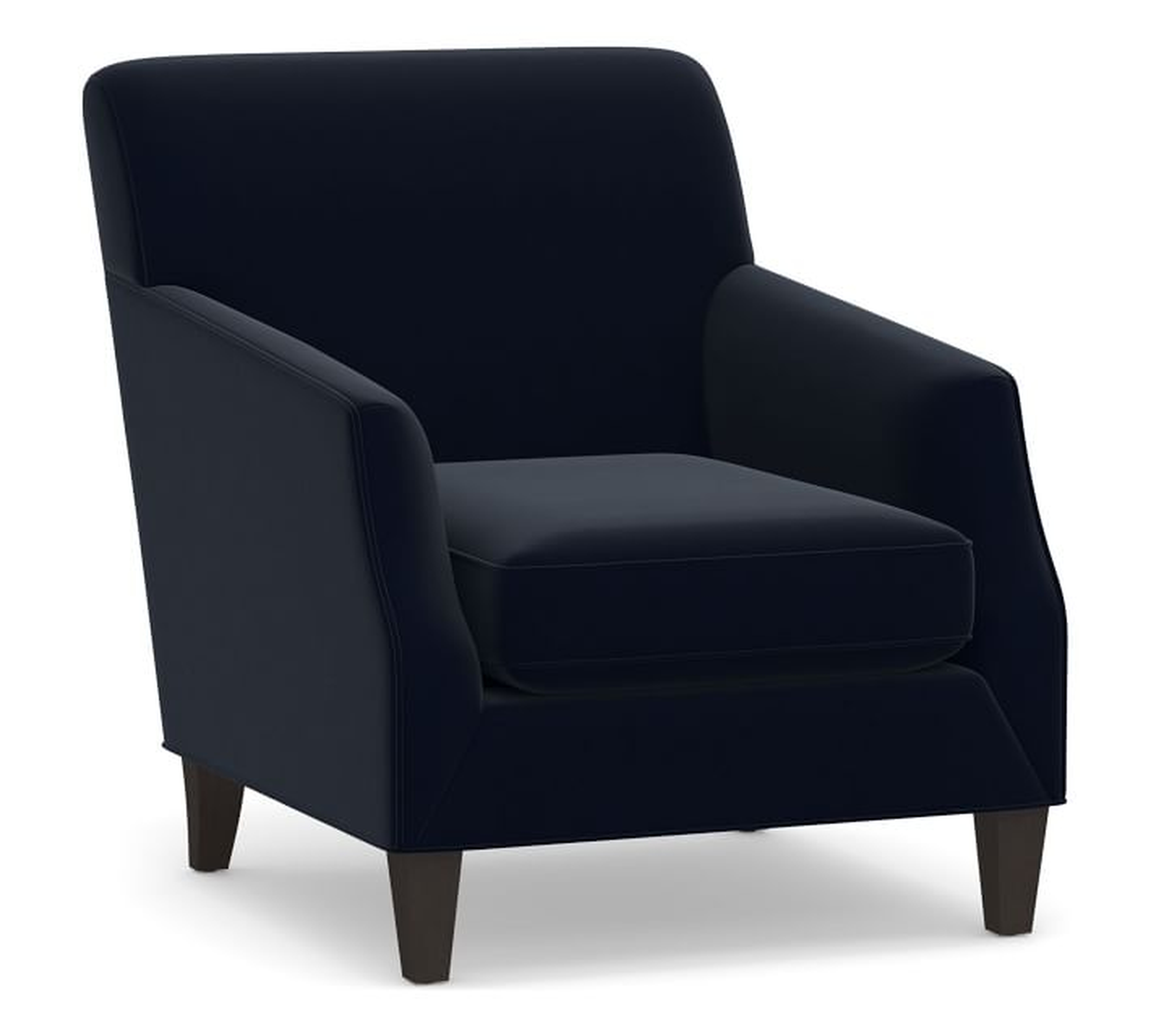 Toulouse Upholstered Armchair, Polyester Wrapped Cushions, Performance Plush Velvet Navy - Pottery Barn