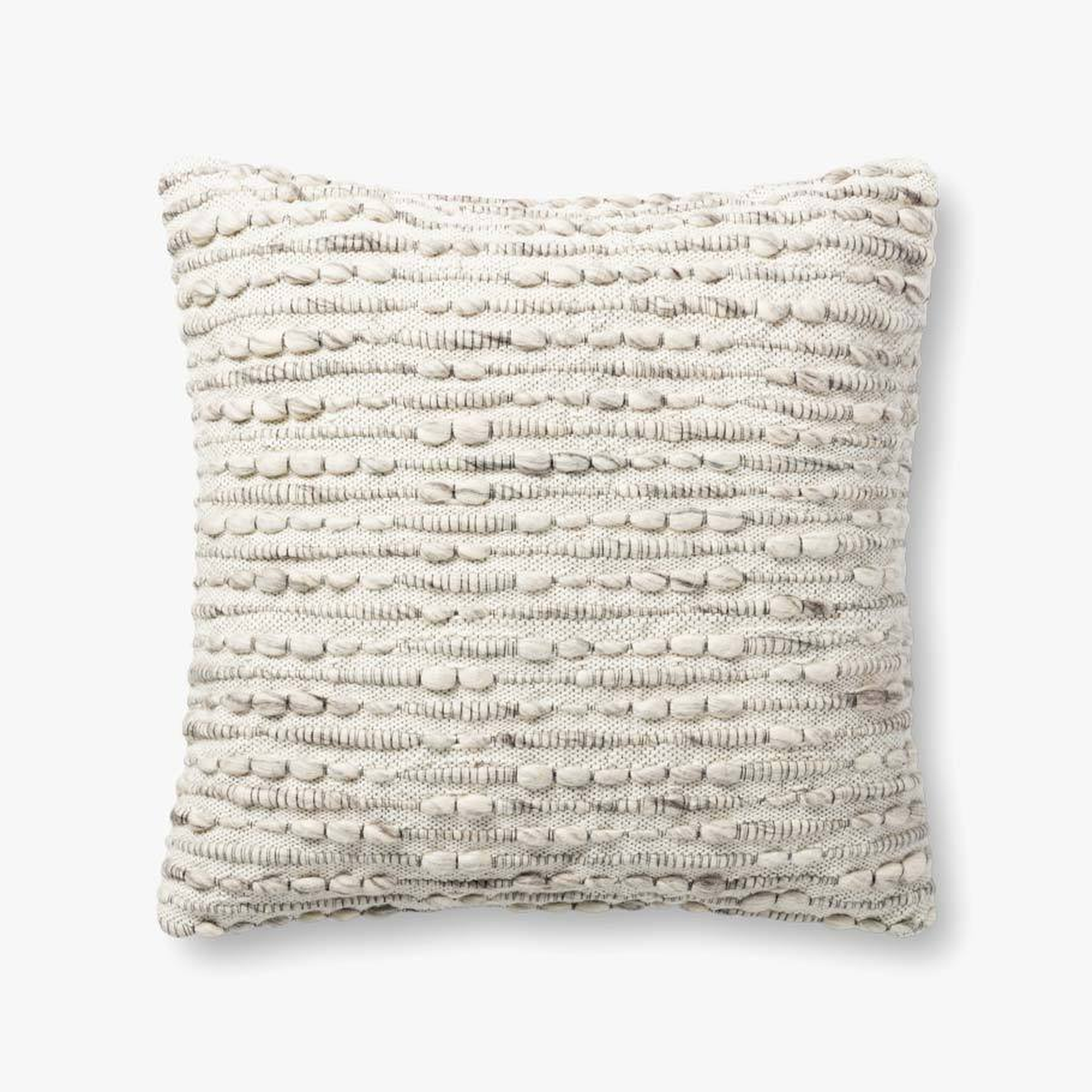 Textural Looped Throw Pillow, White, 22" x 22" - Loloi Rugs