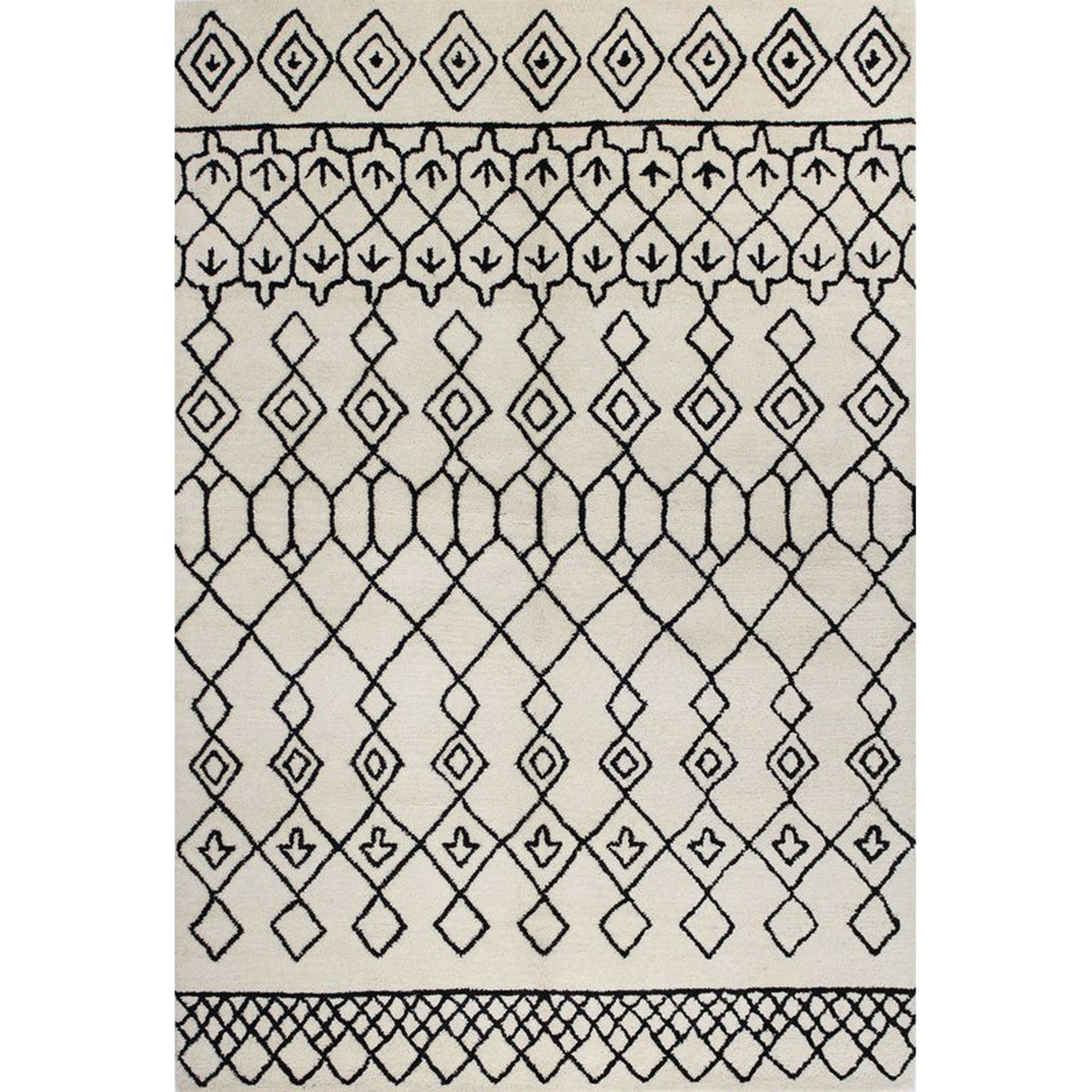 Divina Handmade Wool Ivory/Black Area Rug, 7'6" x 9'6" - Wayfair