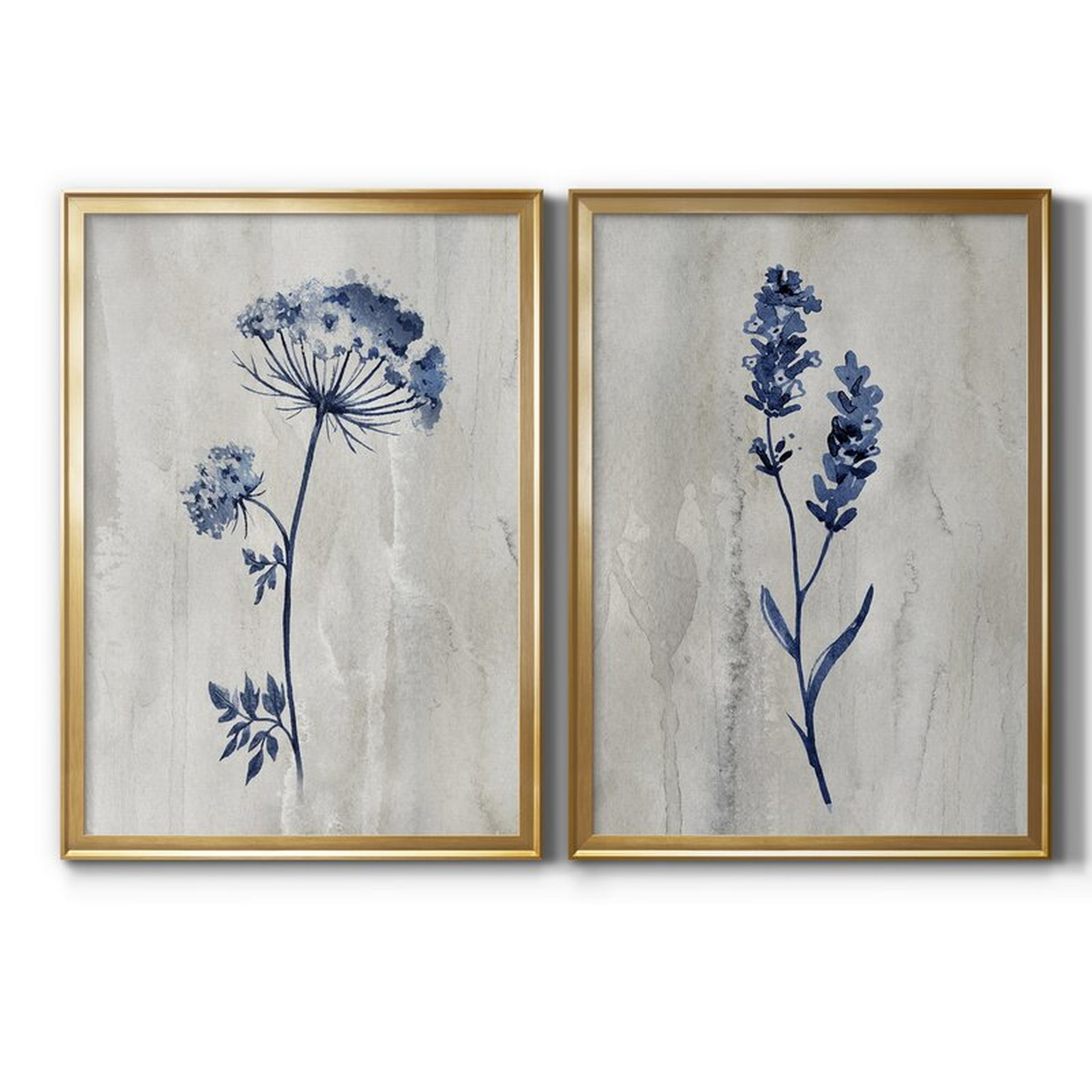 Indigo Botanical I - 2 Piece Graphic Art Set // Gold Framed Canvas - 26.5 x 36.5 - Wayfair