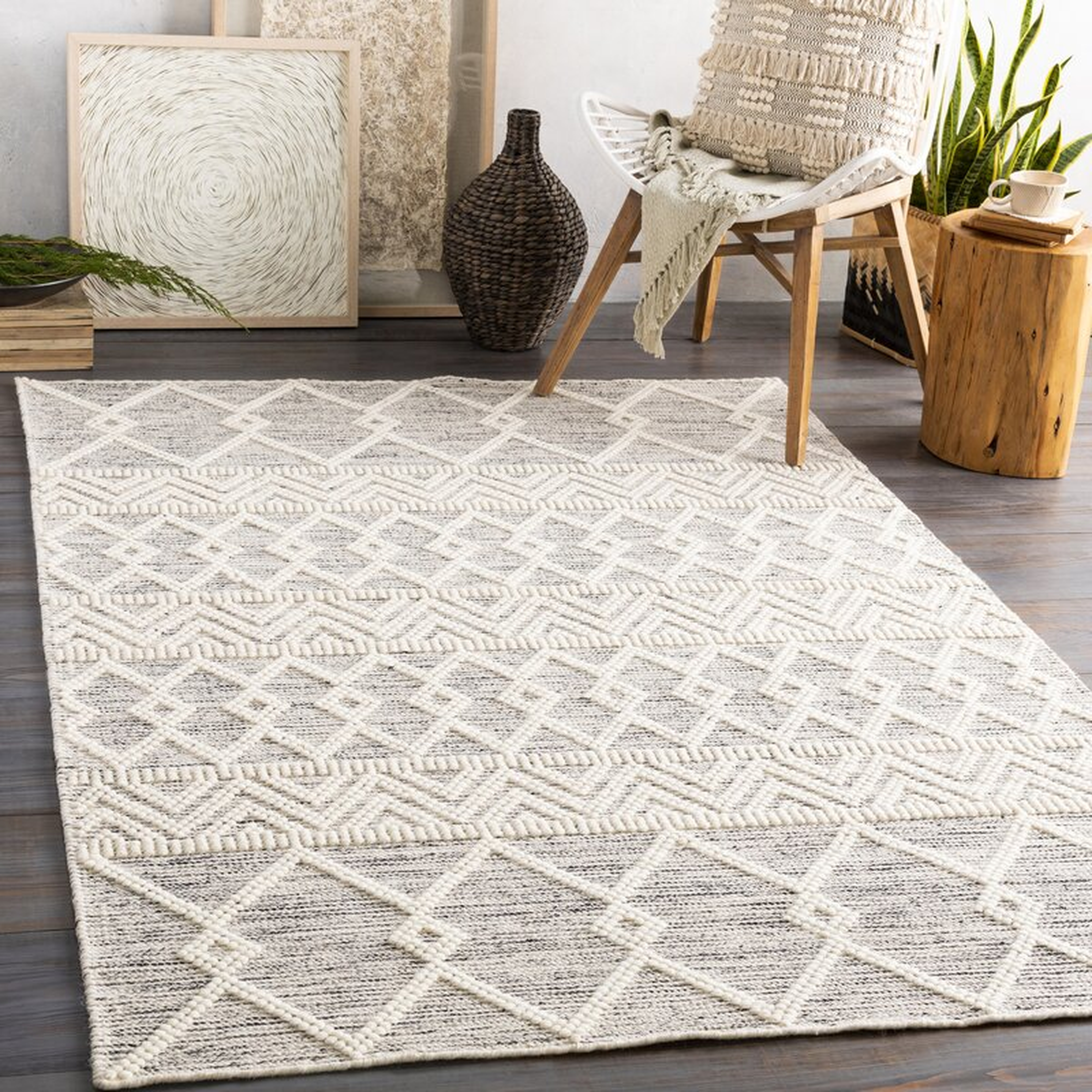 Bynes Oriental Handmade Flatweave Wool Cream/Gray Area Rug, Rectangle 5' x 7'6" - AllModern