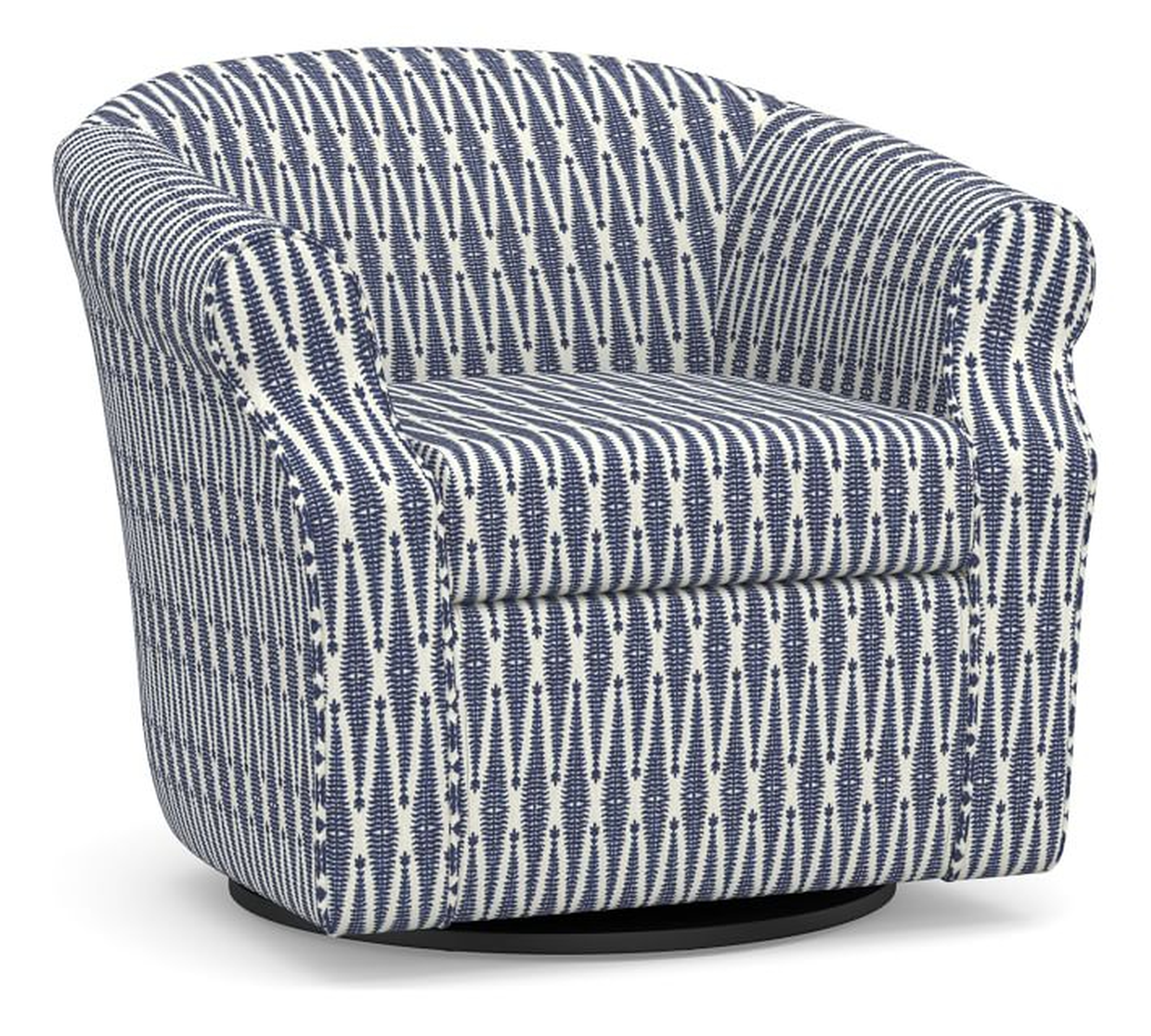 SoMa Lyndon Upholstered Swivel Armchair, Polyester Wrapped Cushions, Shalimar Jacquard Blue - Pottery Barn