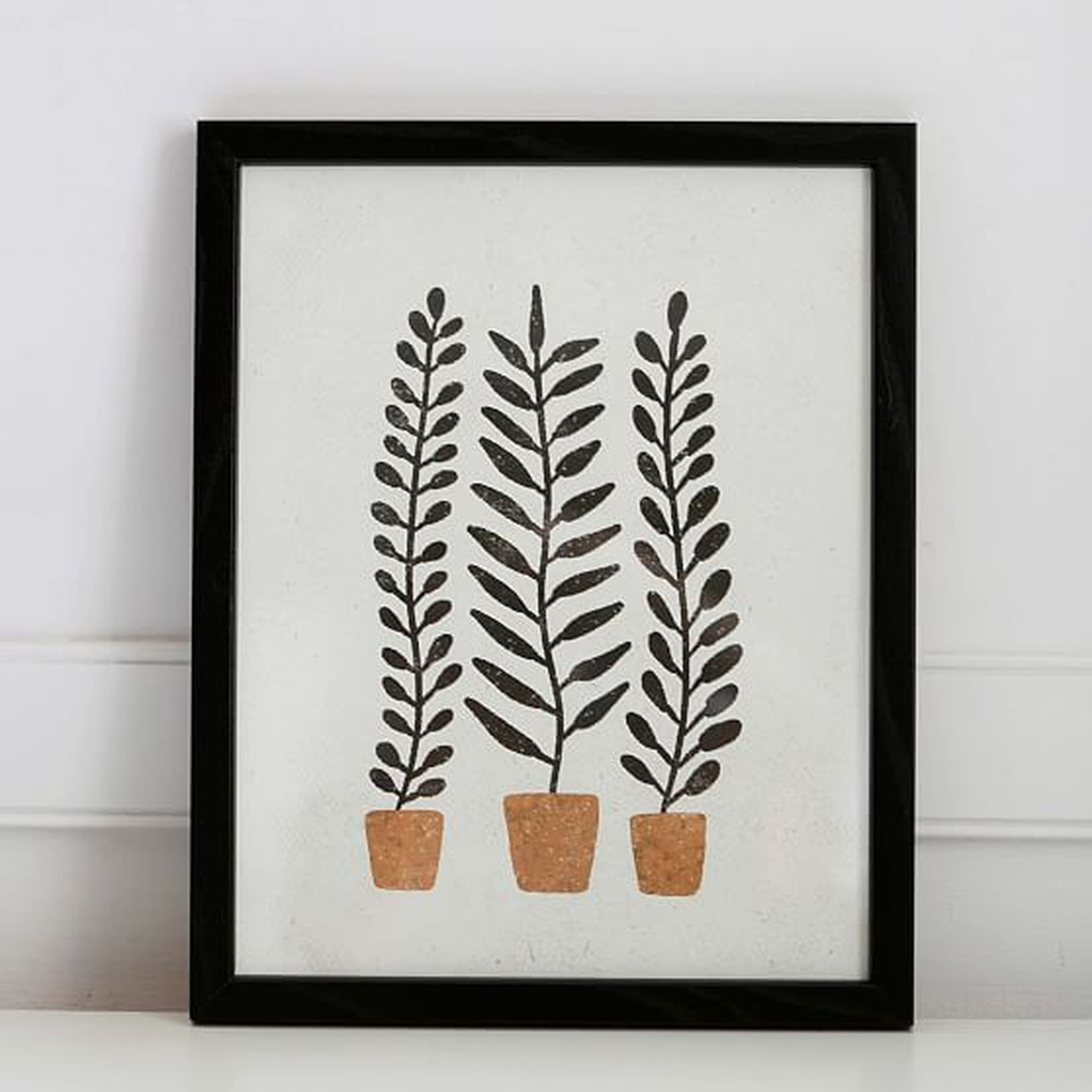 Pauline Stanley Studio Wall Art, Potted Ferns, Black Acrylic Frame, Earthy &amp; Natural - West Elm