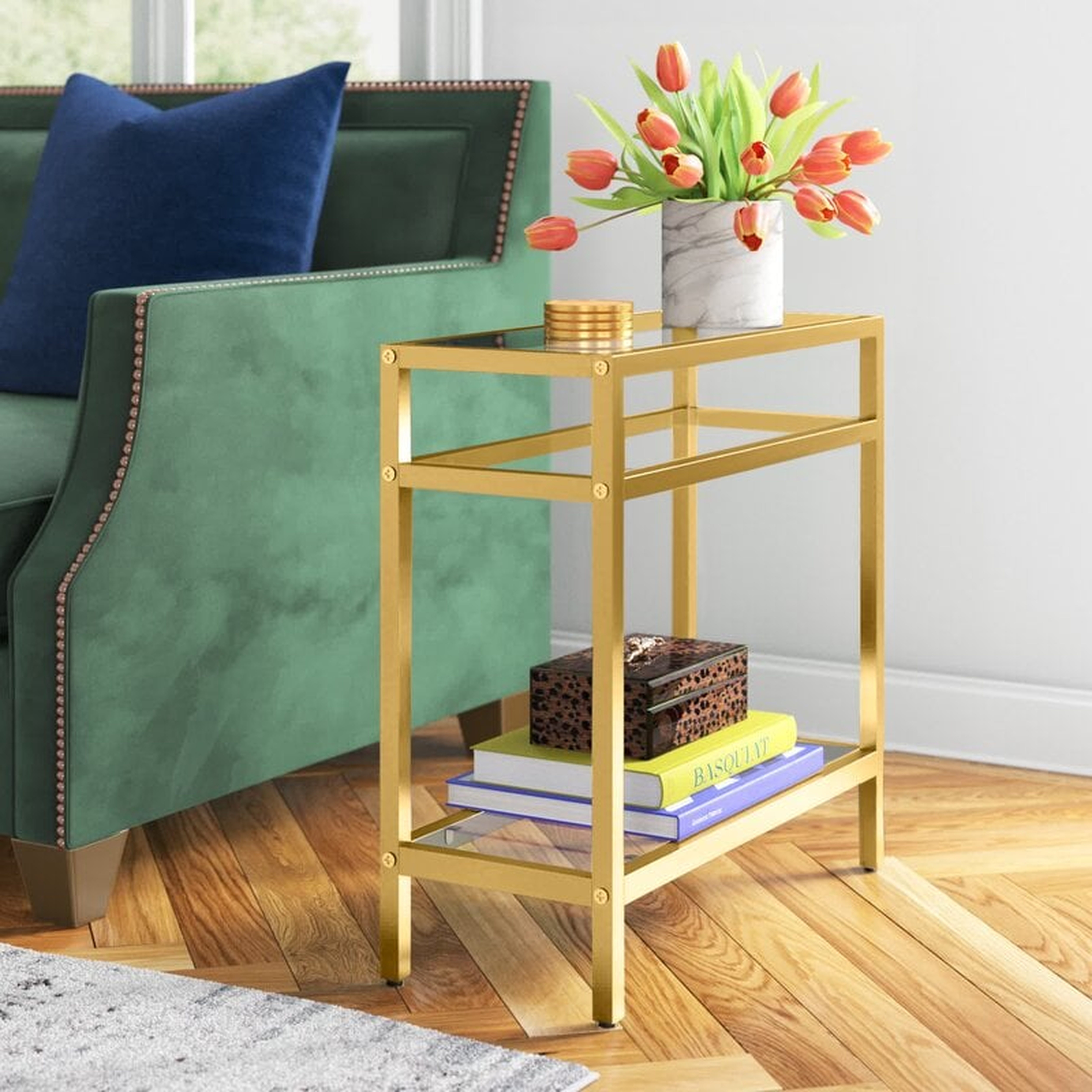 Abdulkadir Glass Top End Table with Storage - Wayfair