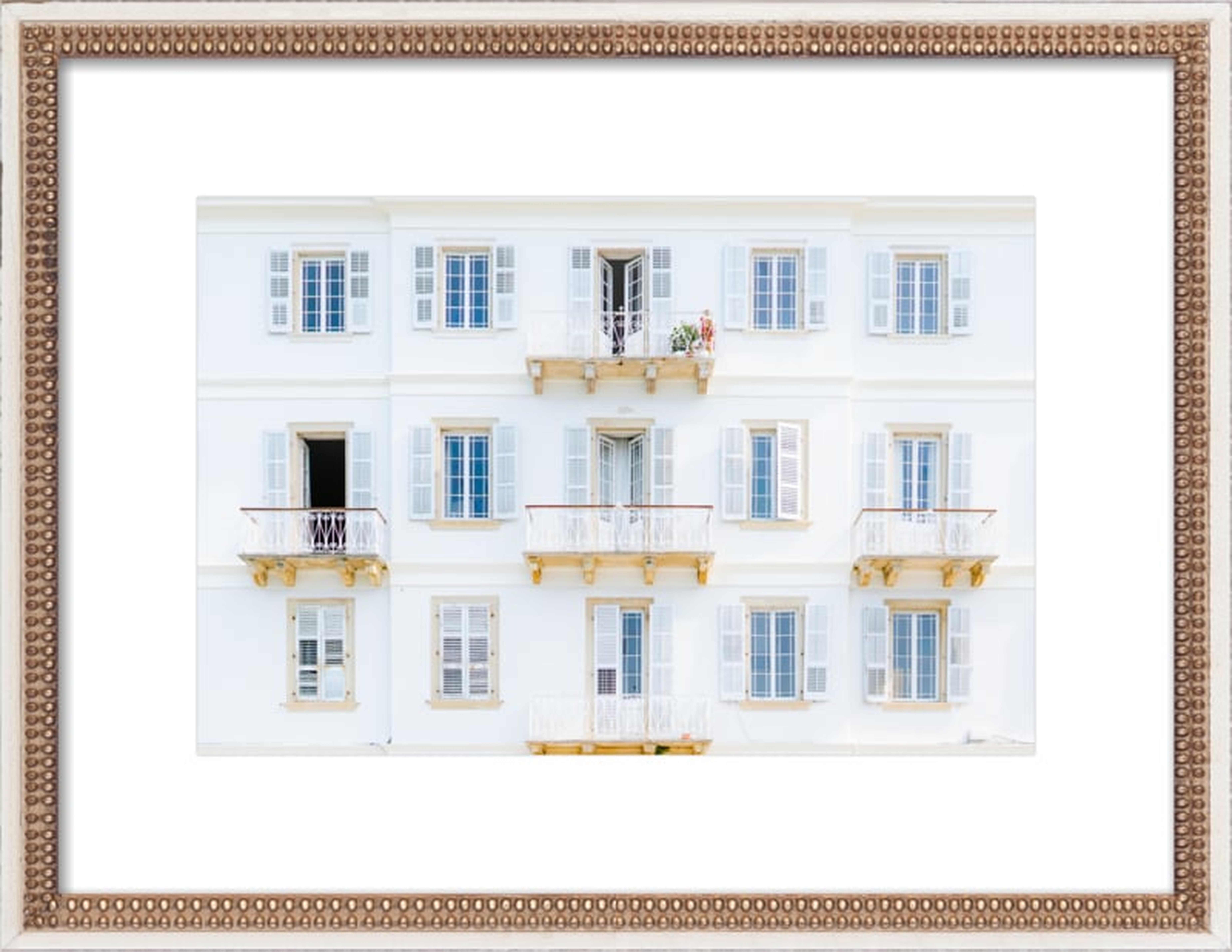 Corfu Façade- 20" x 14"  Distressed Cream Double Bead Wood - Artfully Walls
