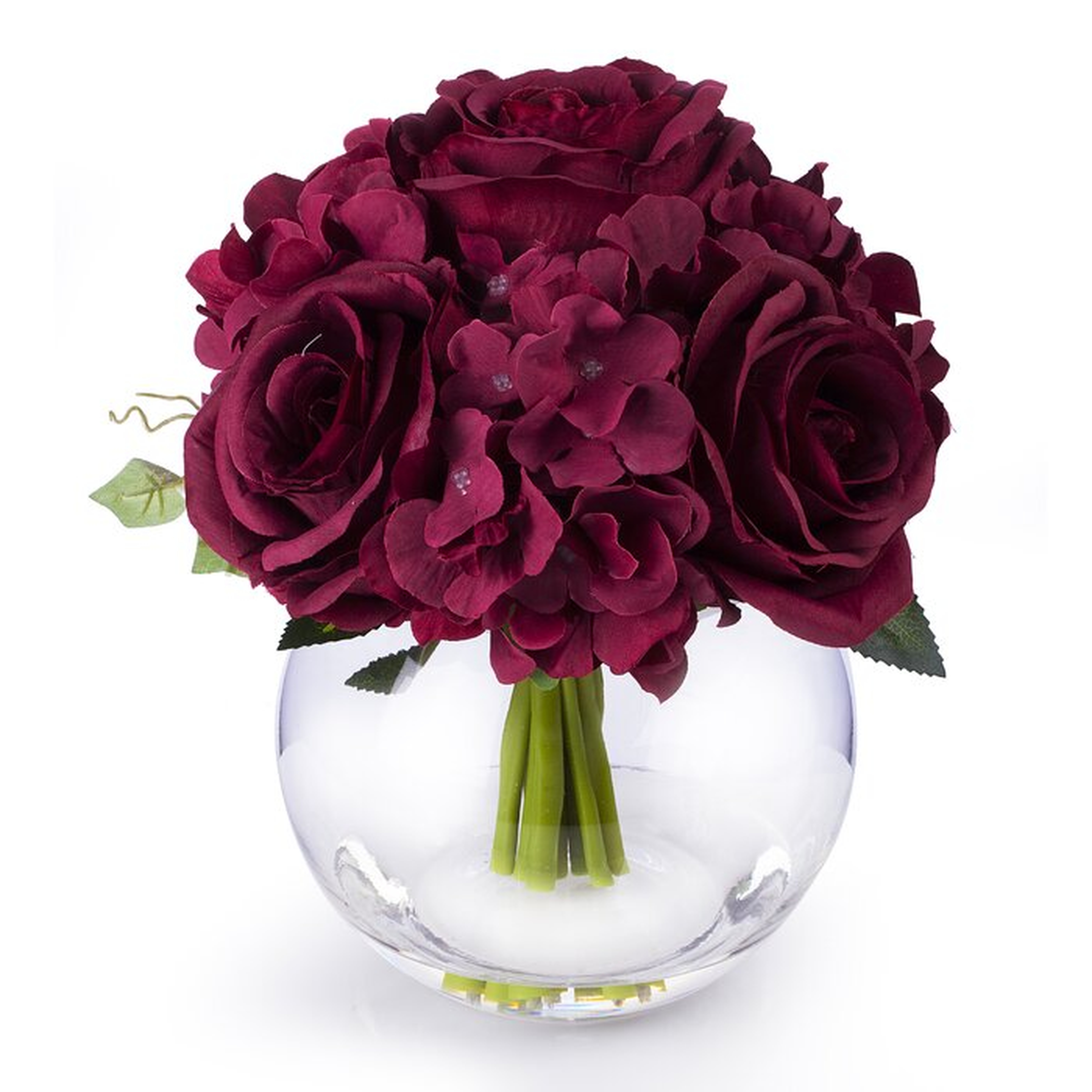 Mixed Rose and Hydrangea Floral Arrangement in Vase - Wayfair