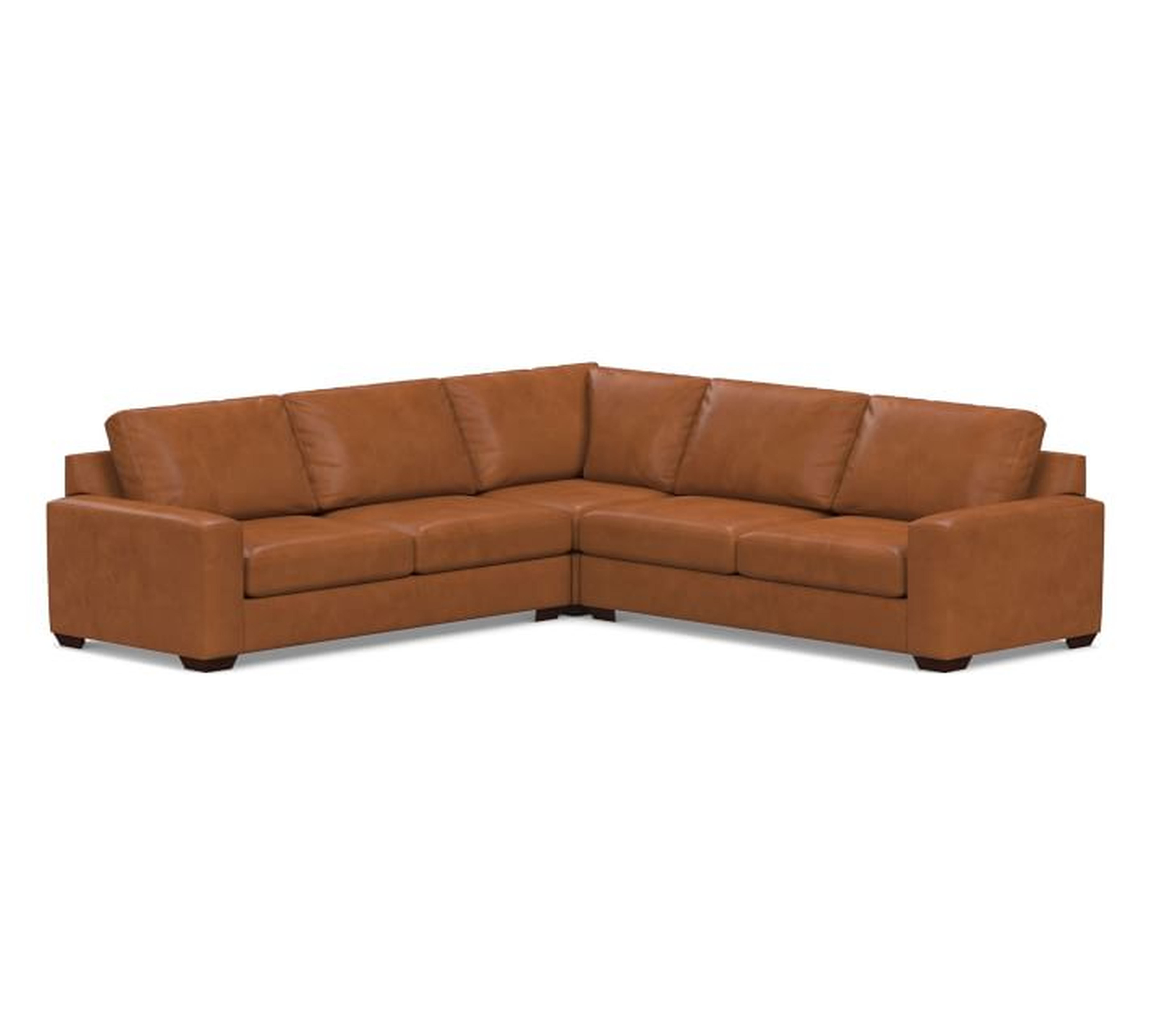 Big Sur Square Arm Leather 3-Piece L-Shaped Corner Sectional, Down Blend Wrapped Cushions, Vintage Caramel - Pottery Barn