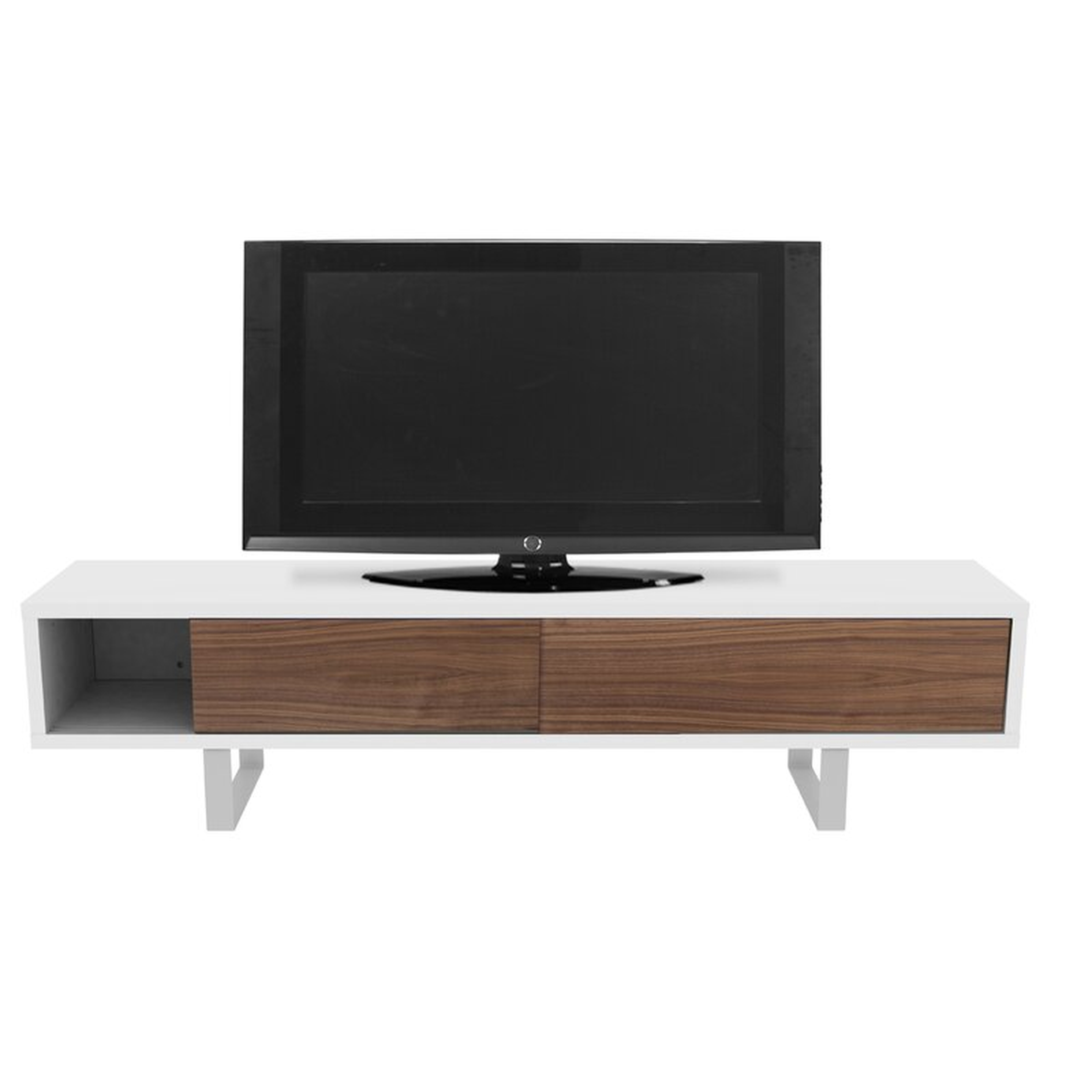 Slide TV Stand for TVs up to 88" Color: Matte White / Walnut / White - Perigold