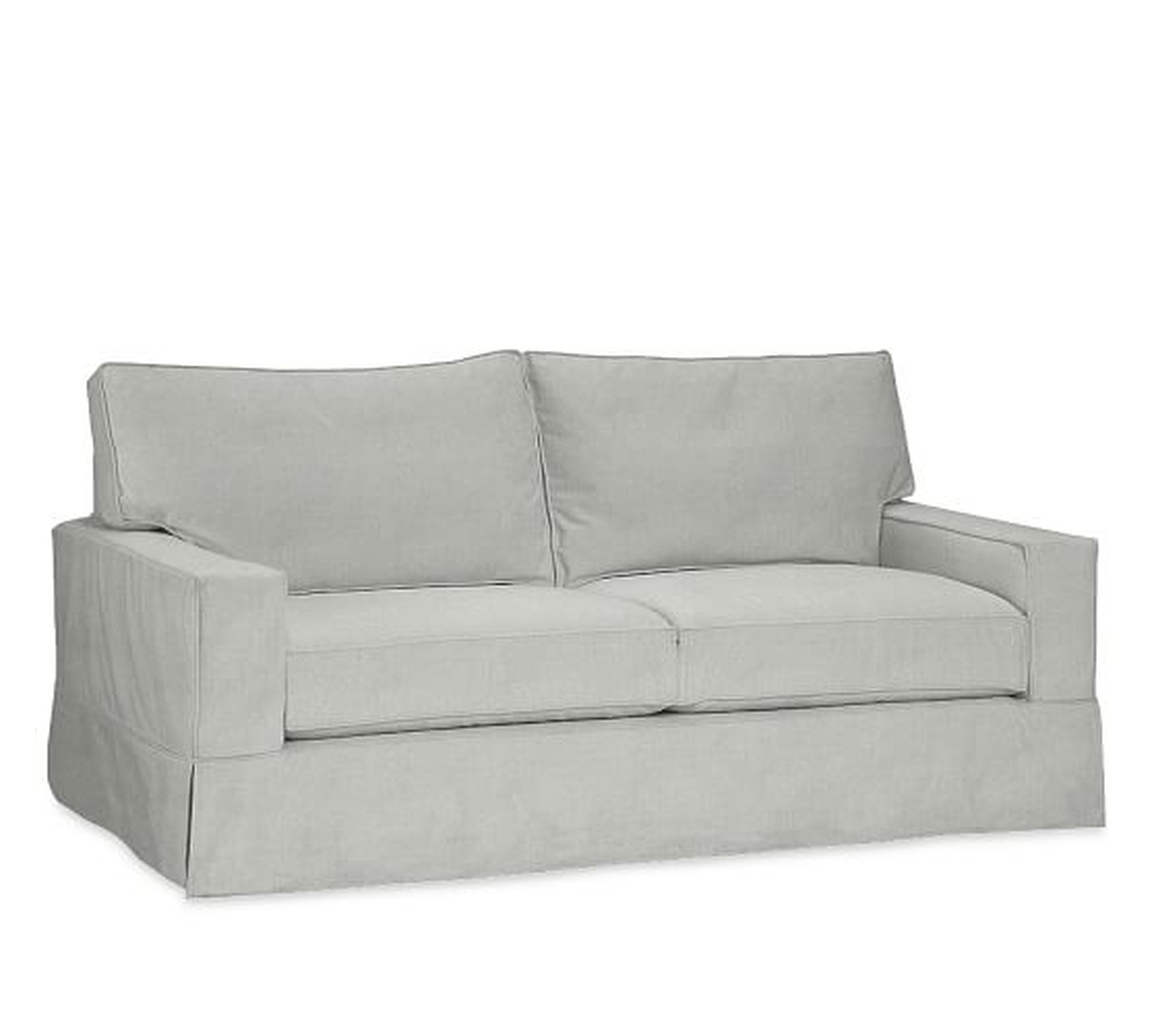 PB Comfort Square Arm Slipcovered Sofa 76.5", Box Edge, Down Blend Wrapped Cushions, Basketweave Slub Ash - Pottery Barn