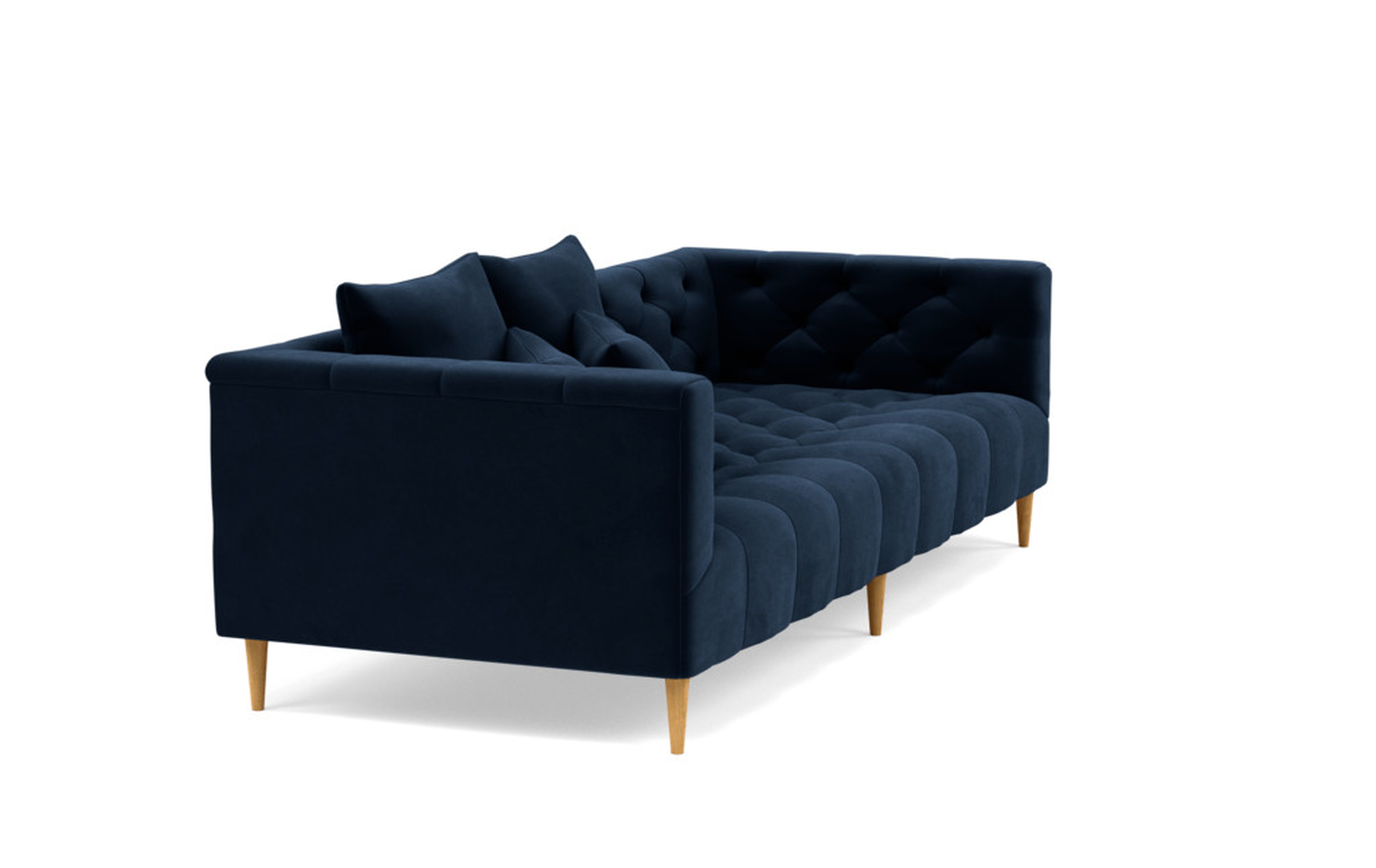 MS. CHESTERFIELD - Navy blue Performance Velvet - Natural Oak Tapered legs - 90" Length - Interior Define